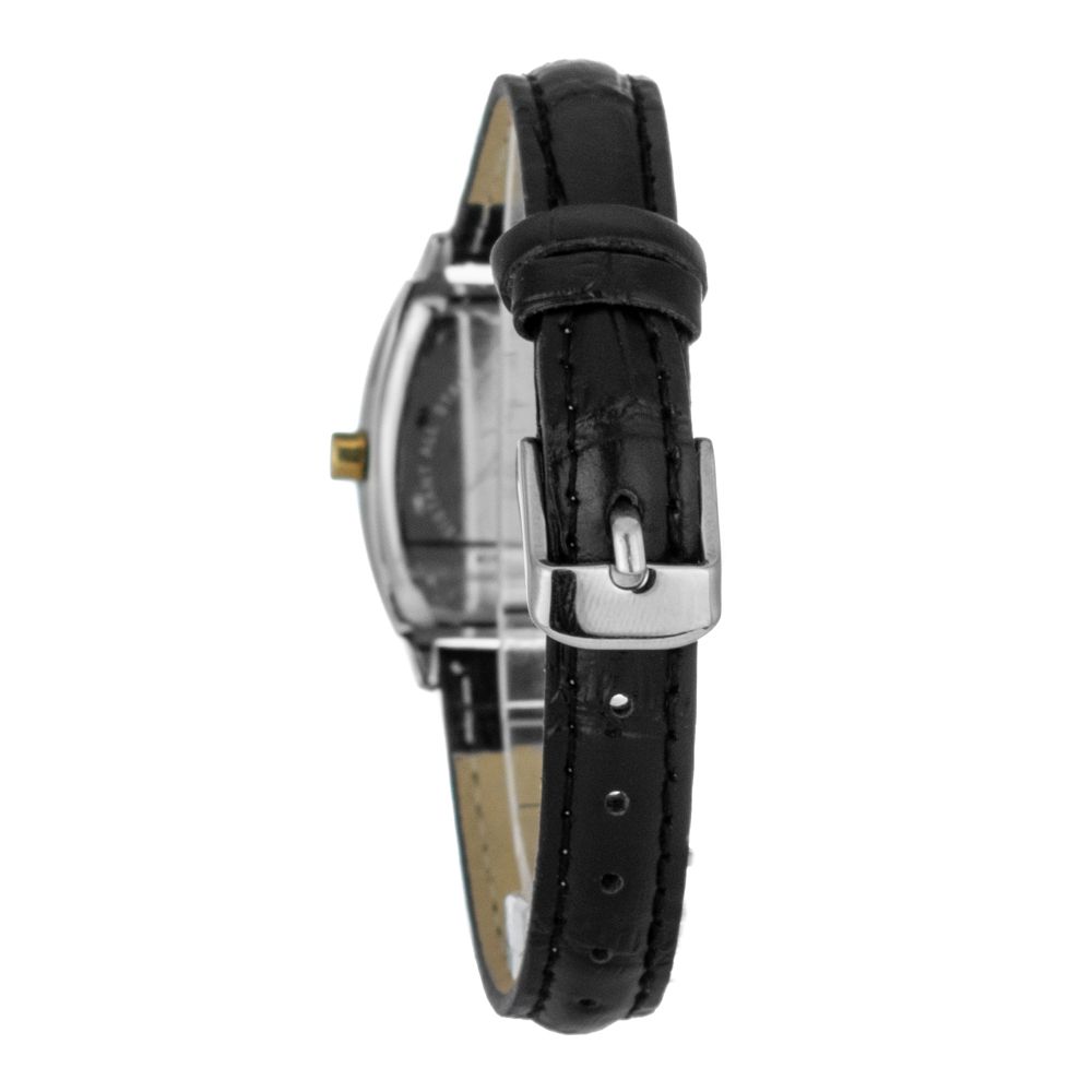 JUSTINA Black Leather Dress Watch