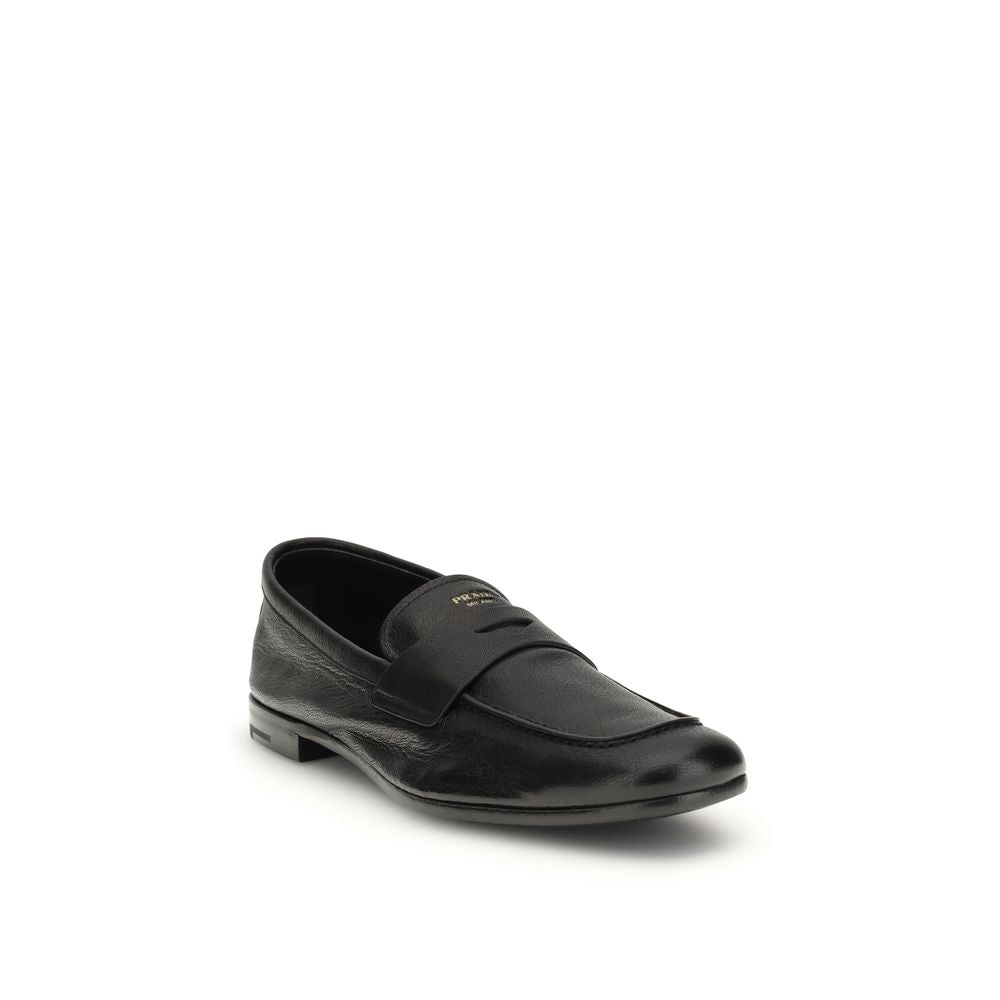 Prada Black Goatskin Slip-On Loafers