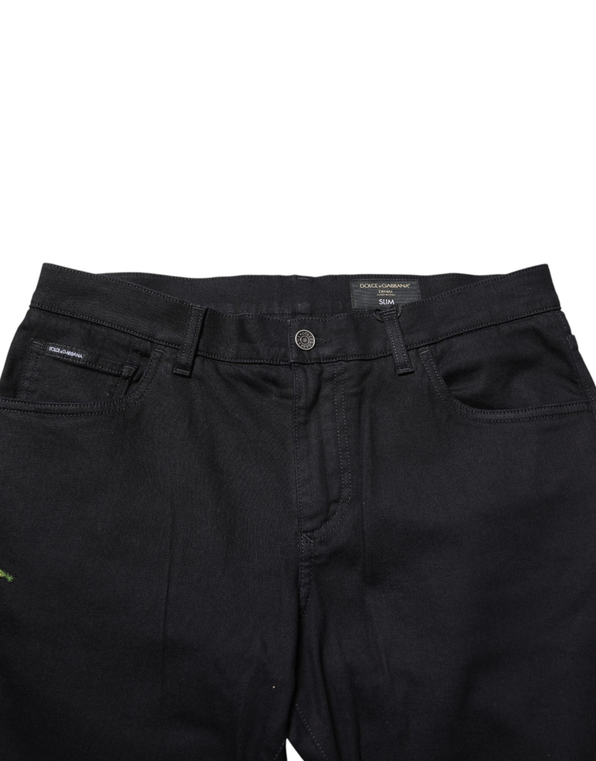 Dolce & Gabbana Black Floral Cotton Skinny Men Denim Jeans