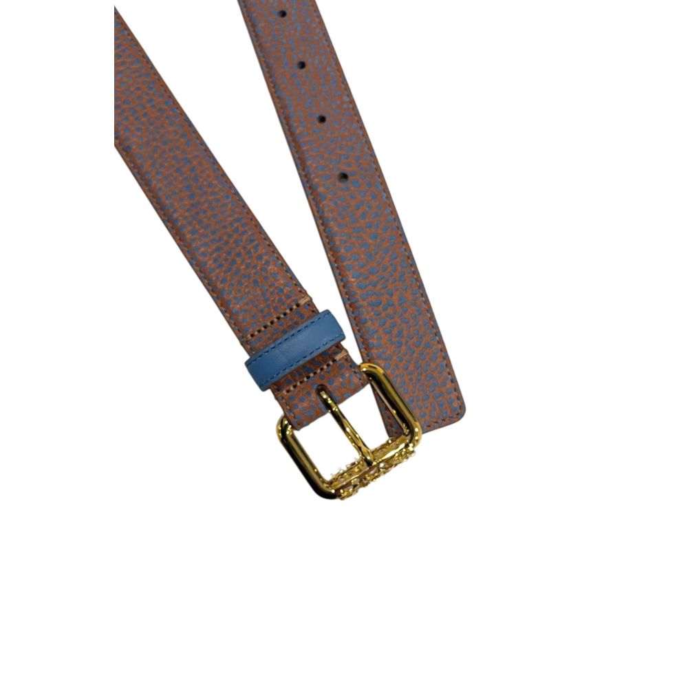 Borbonese Brown Leather Women Belt with Gold Buckle