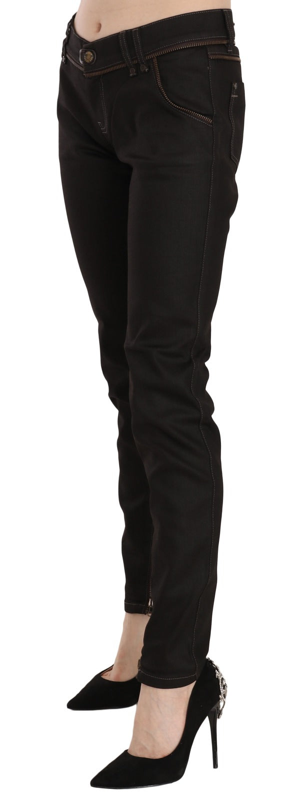 John Galliano Cotton Black Mid Waist Skinny Denim Jeans