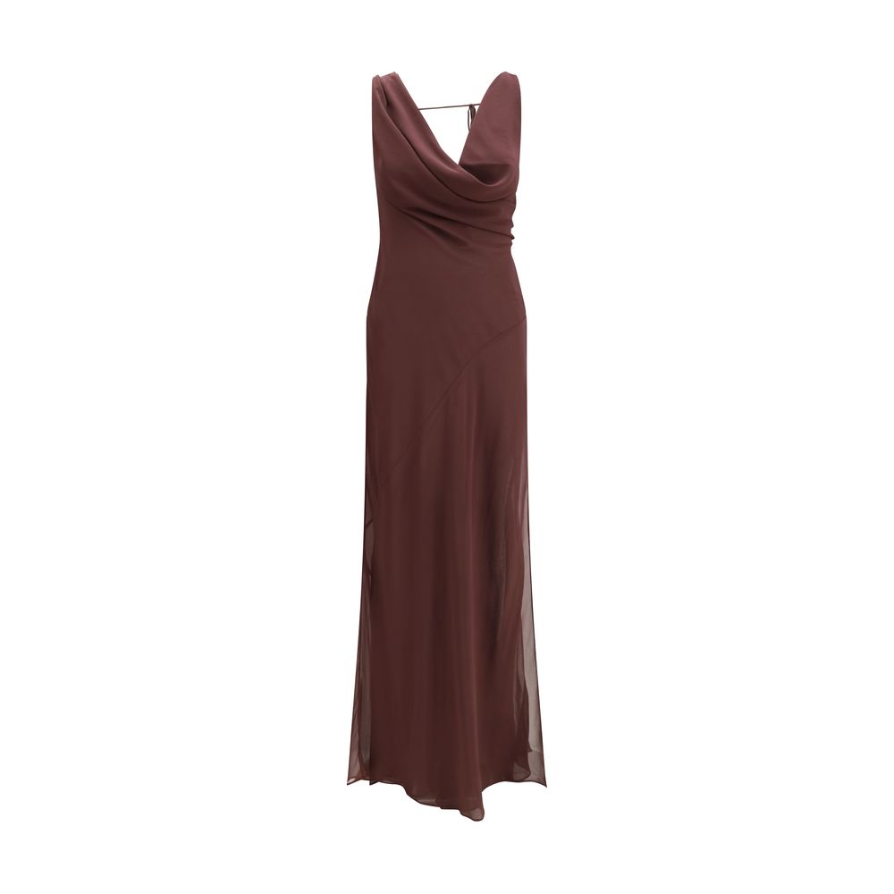 The Andamane Brown Silk Long Dress
