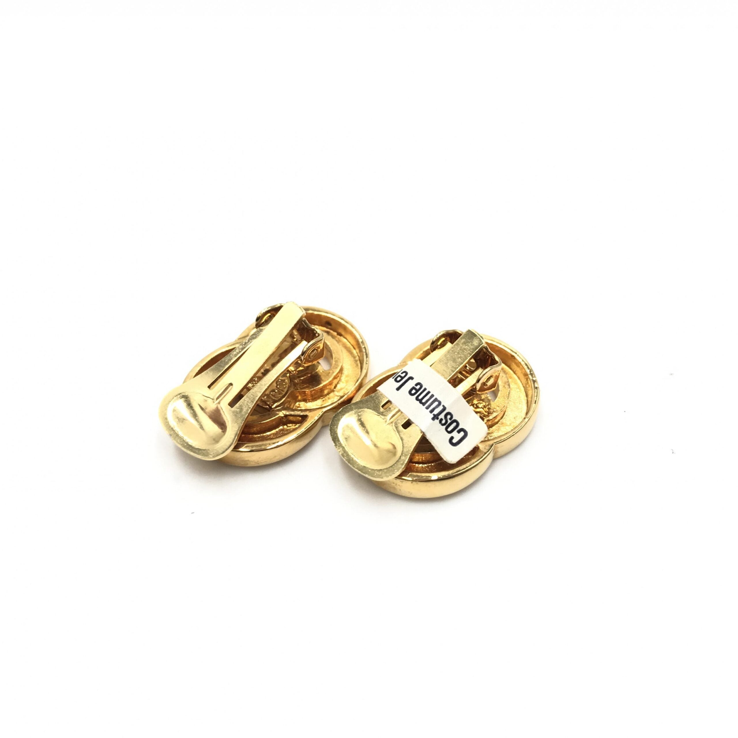 Celine Gold Tone Double Round Motif Earrings