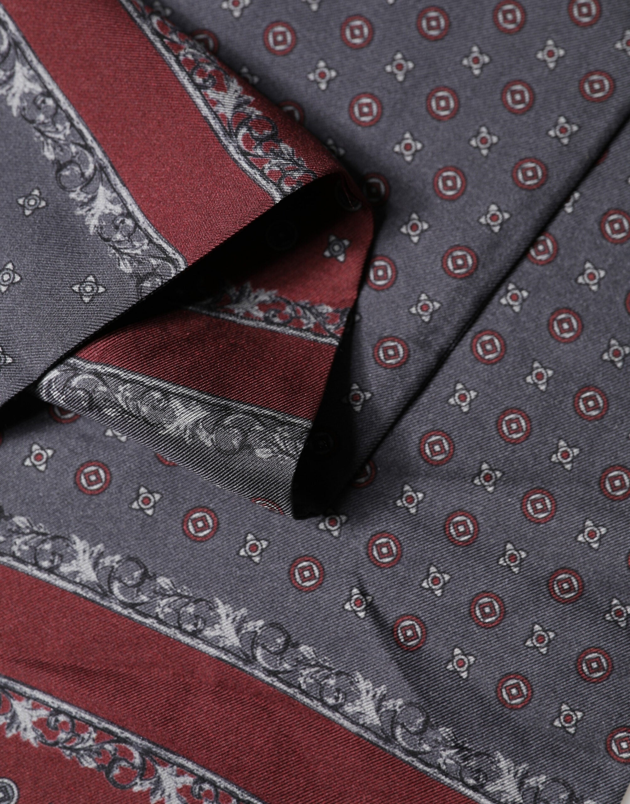 Dolce & Gabbana Burgundy Gray Patterned Fringe Foulard 141cm X 15.5cm Scarf