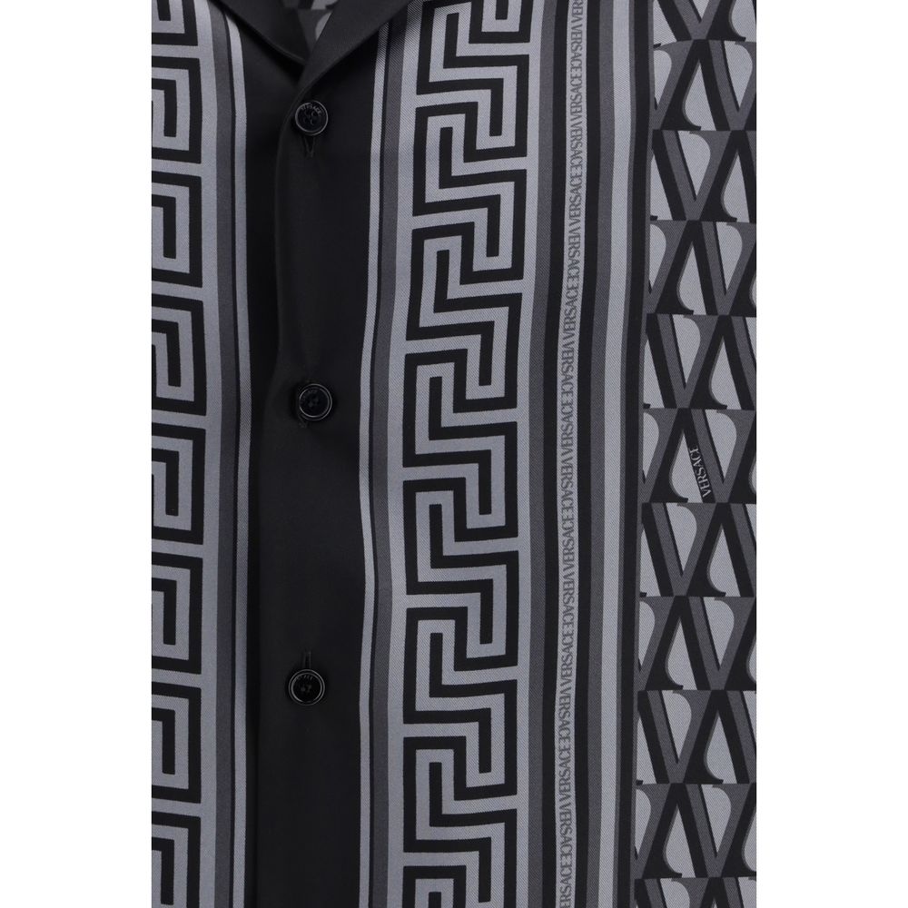 Versace Gray Silk Pattern Shirt