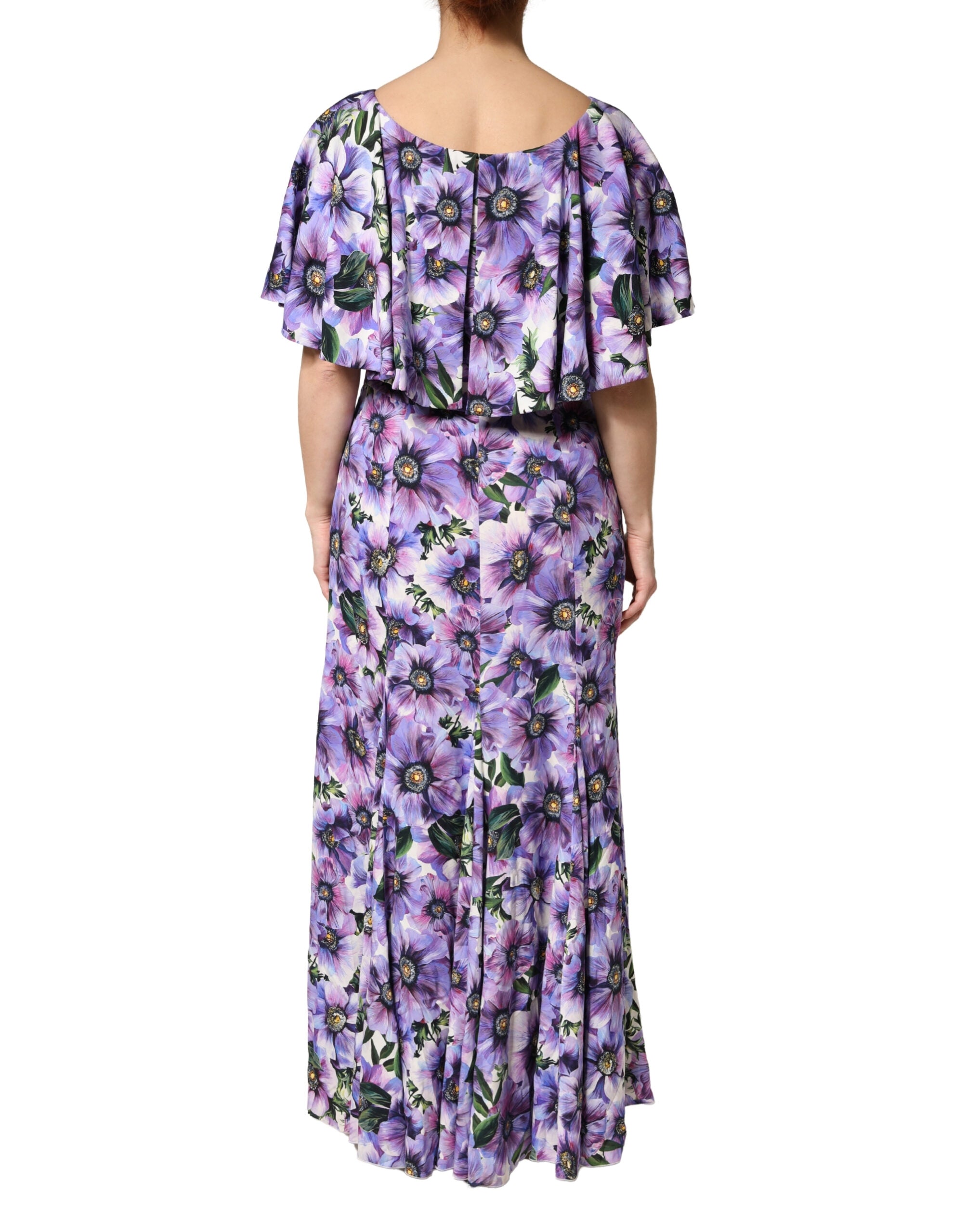 Dolce & Gabbana Purple Floral Silk Stretch Elegant Gown Dress
