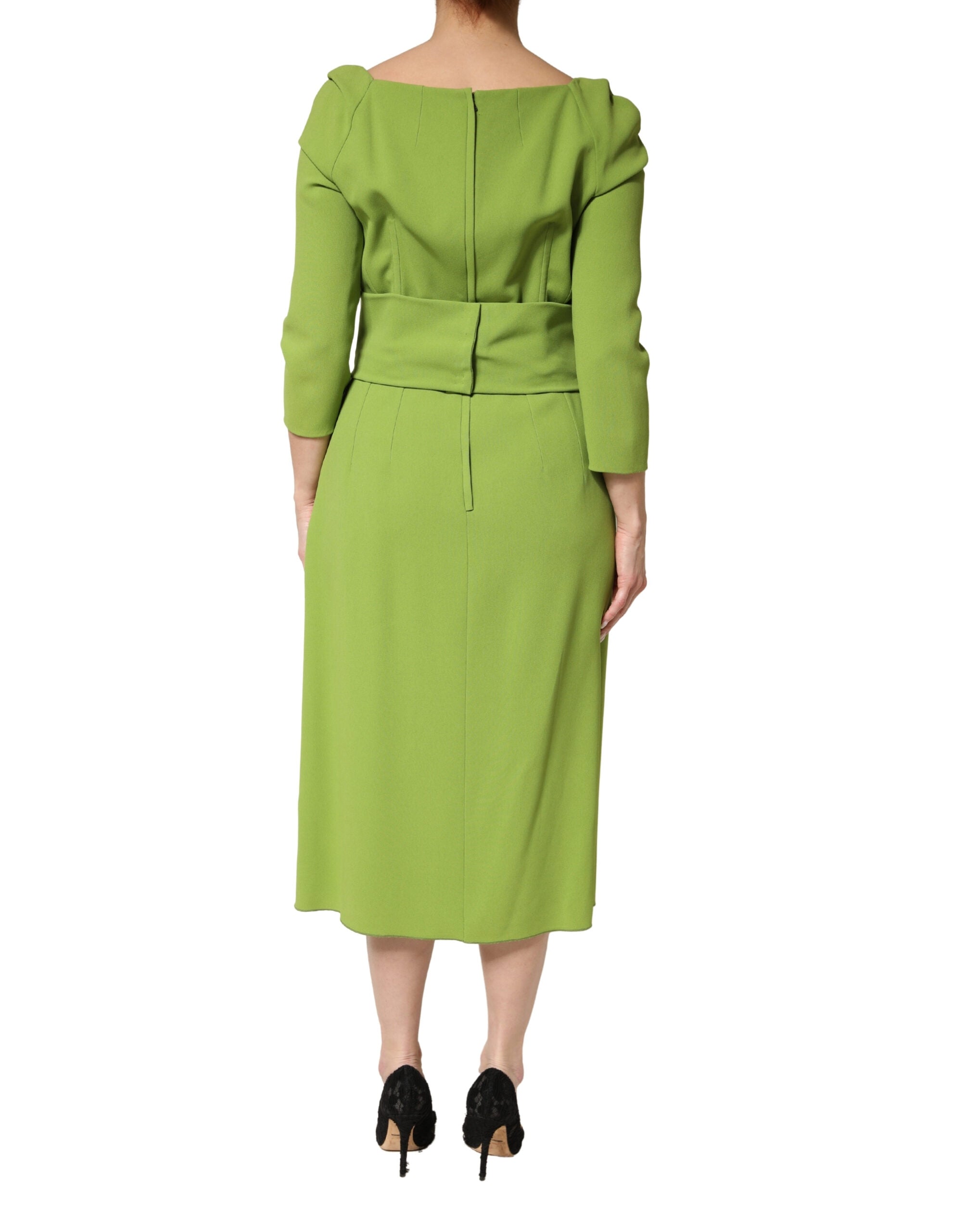 Dolce & Gabbana Green Silk Sweetheart Neckline Midi Dress