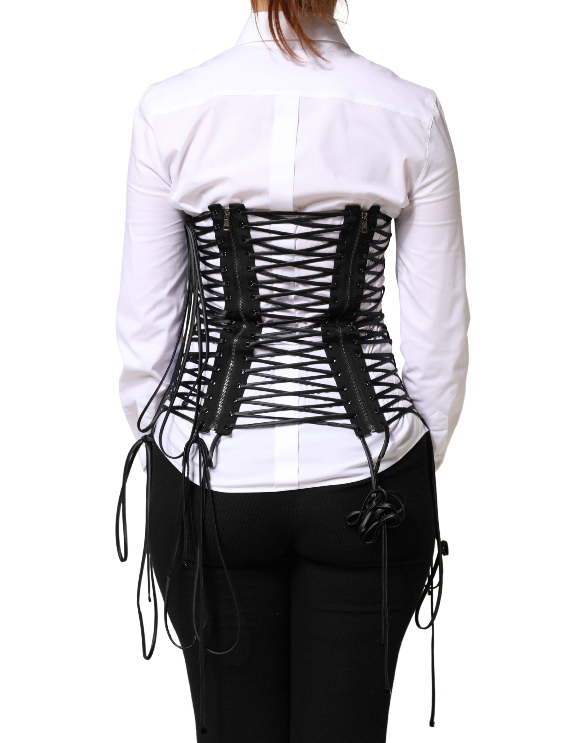 Dolce & Gabbana Black Lace-Up Drawstring Bustier Corset Top