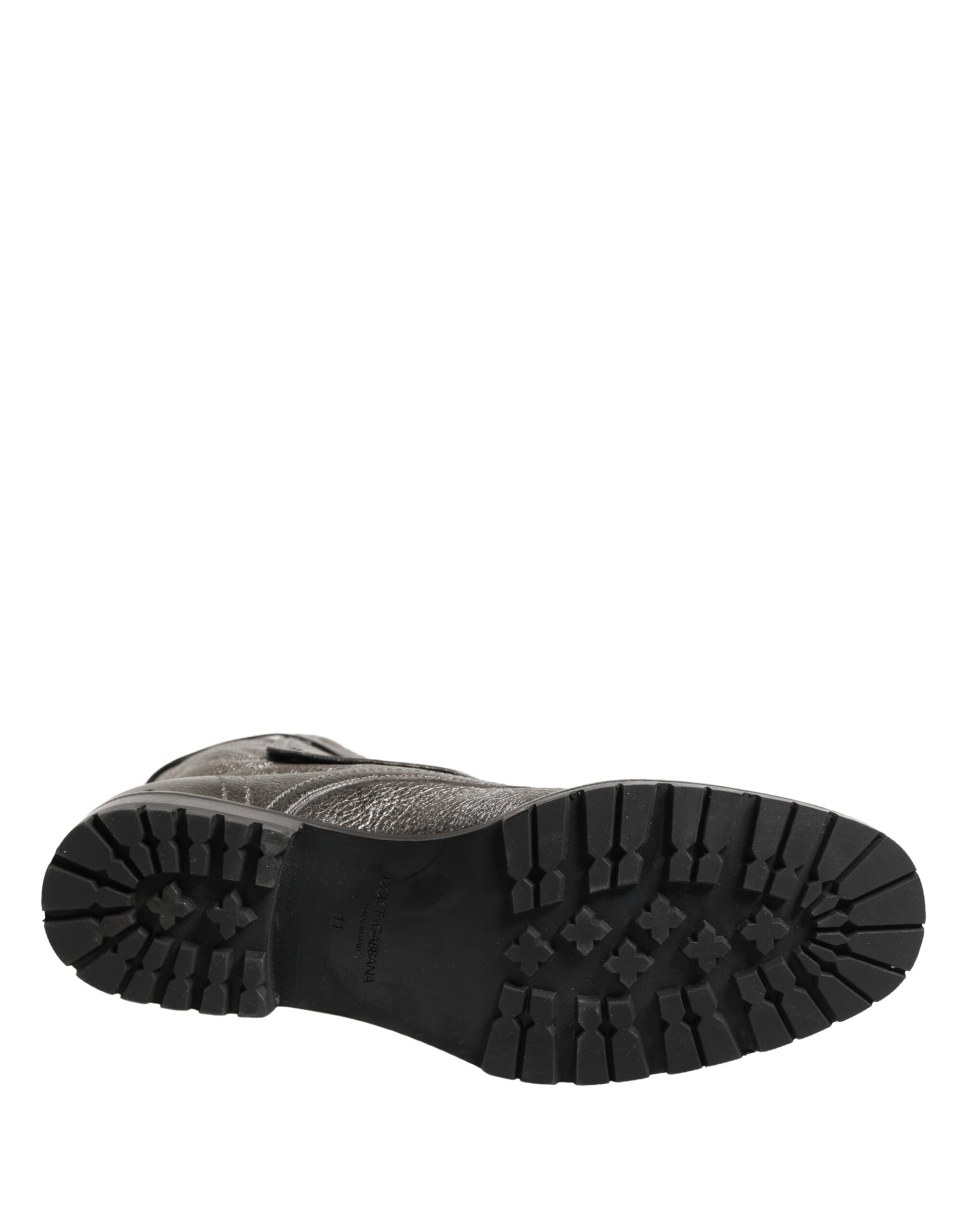 Dolce & Gabbana Metallic Leather Buckle Combat Boots Shoes