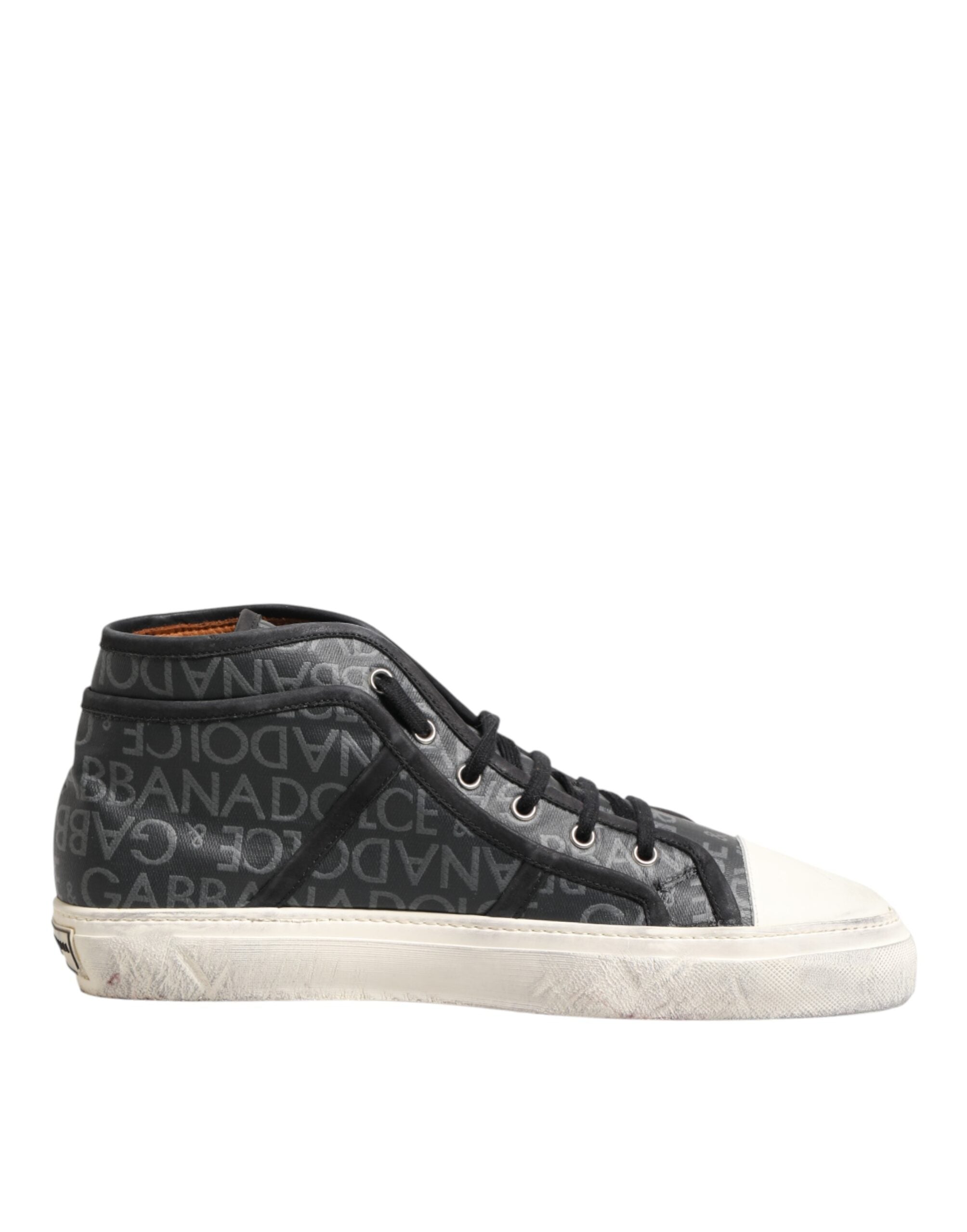 Dolce & Gabbana Black White Canvas Logo Mid Top Sneakers Shoes