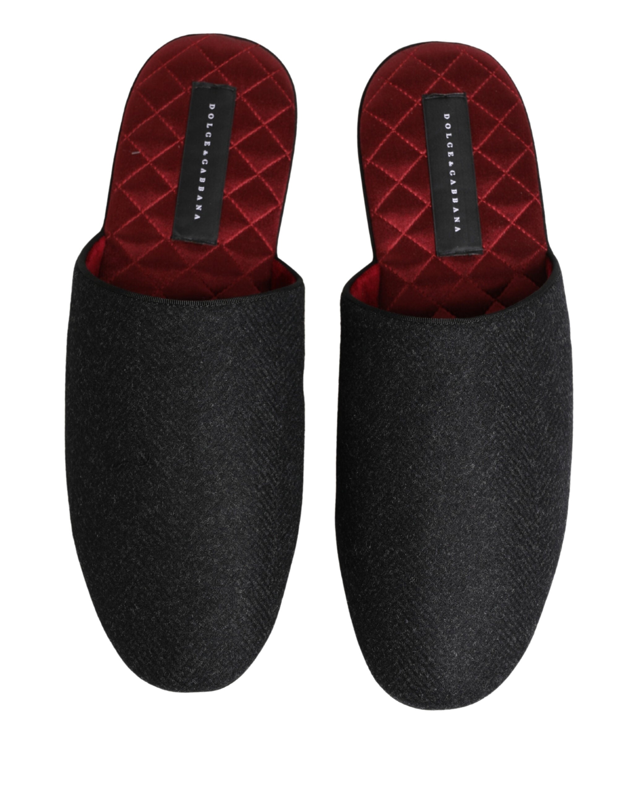Dolce & Gabbana Anthracite Wool Cashmere Quilted Slippers Shoes