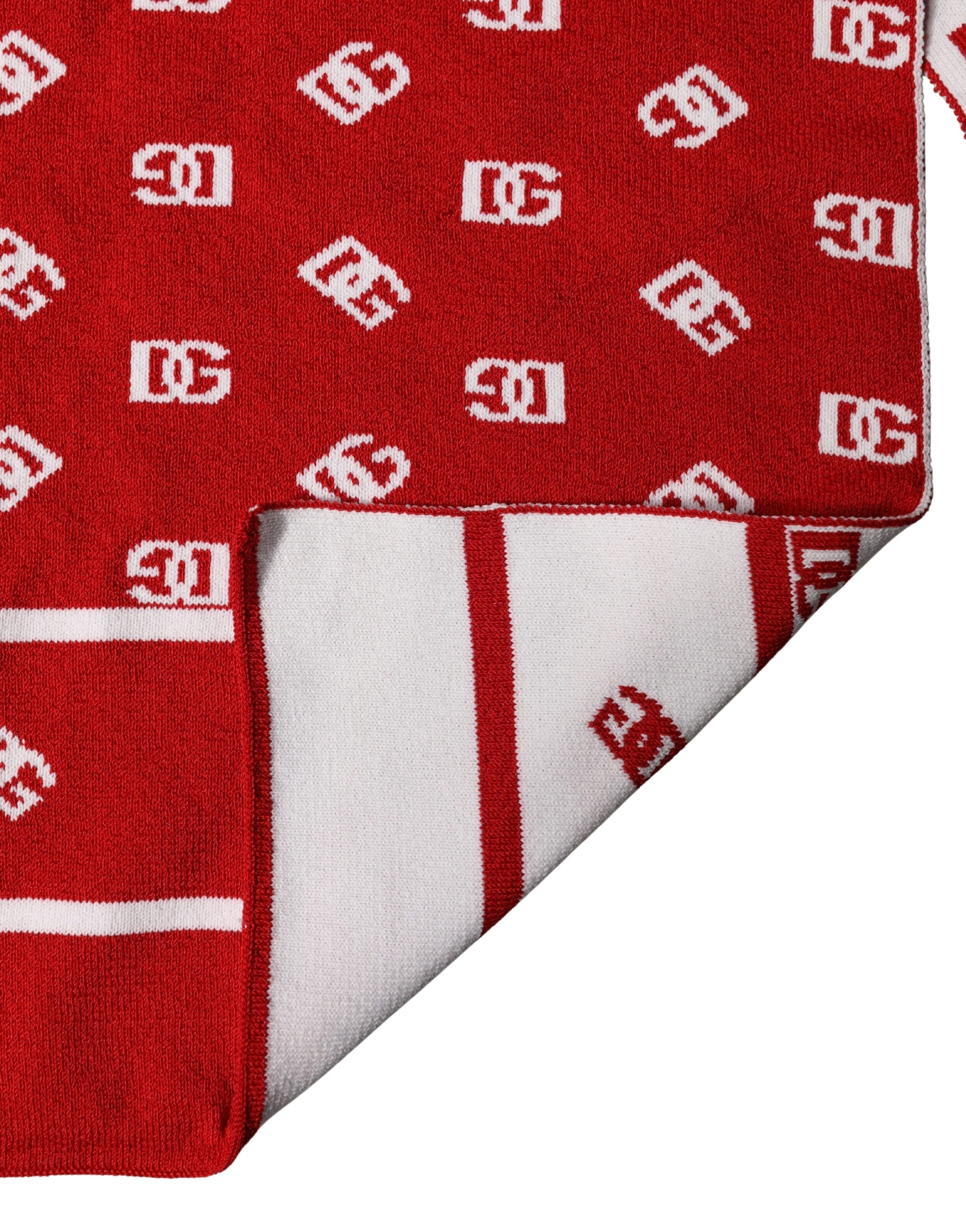 Dolce & Gabbana Red White Logo Print Foulard 201cm x 40.5cm Men Scarf