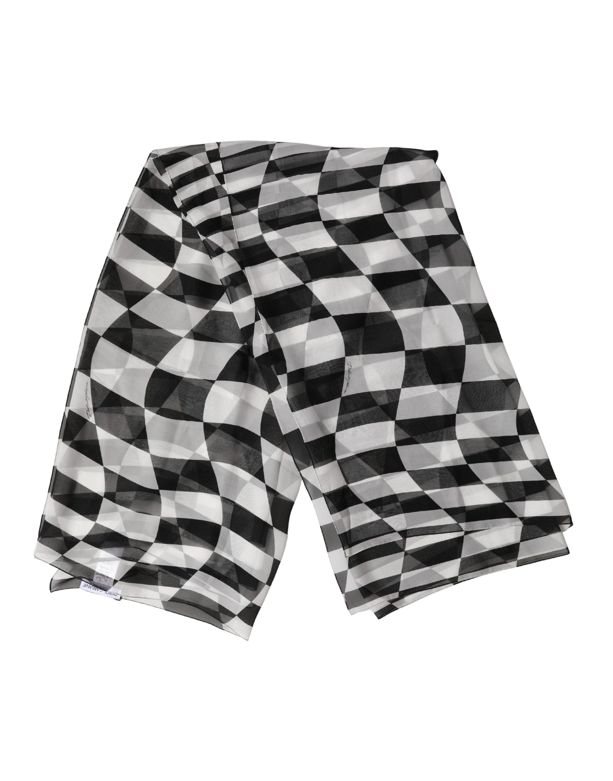 Dolce & Gabbana Black White Check Silk Wrap Foulard 133cm x 132cm Scarf