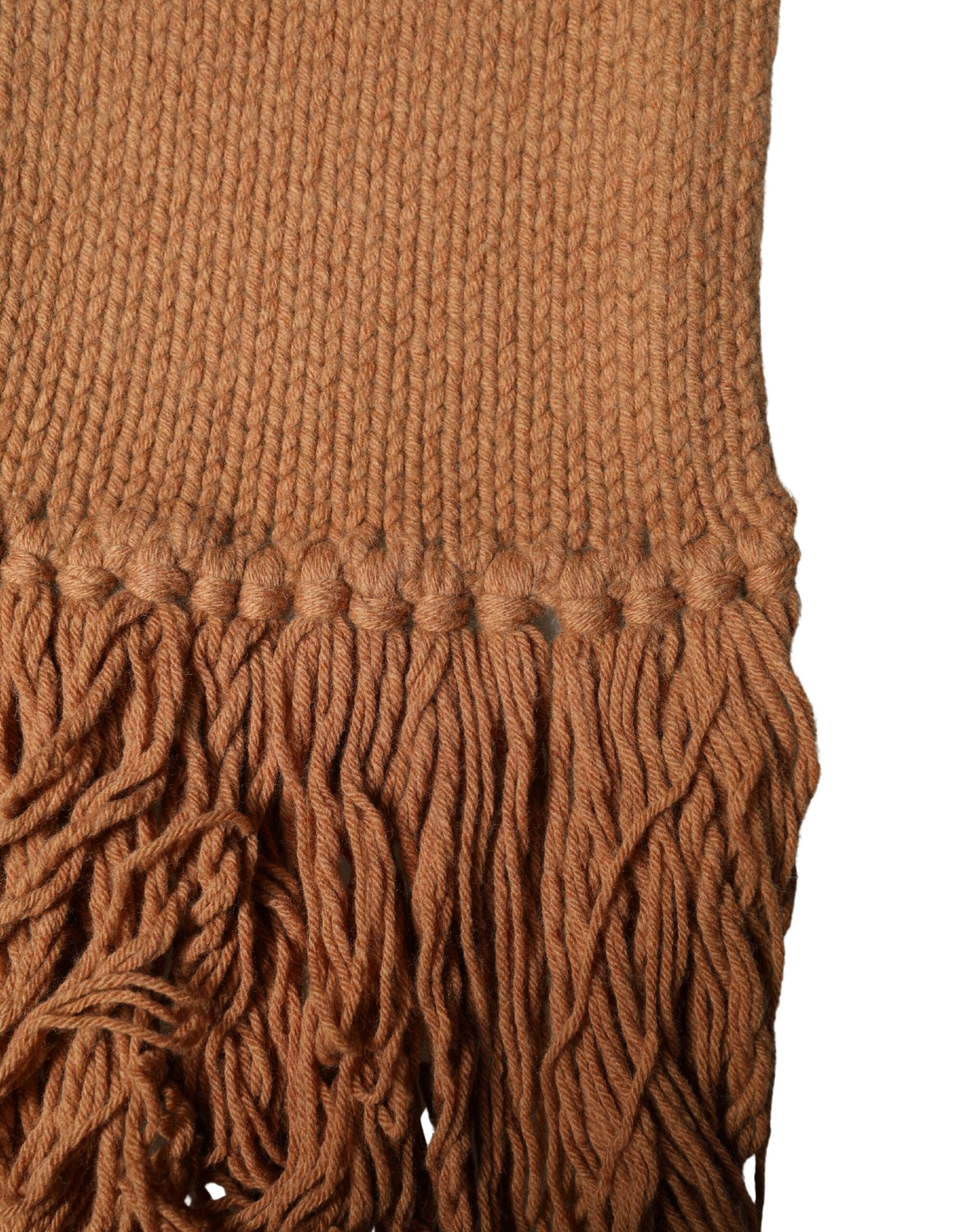Dolce & Gabbana Brown Viscose Knitted Neck Wrap Fringes 266cm x20cm Scarf