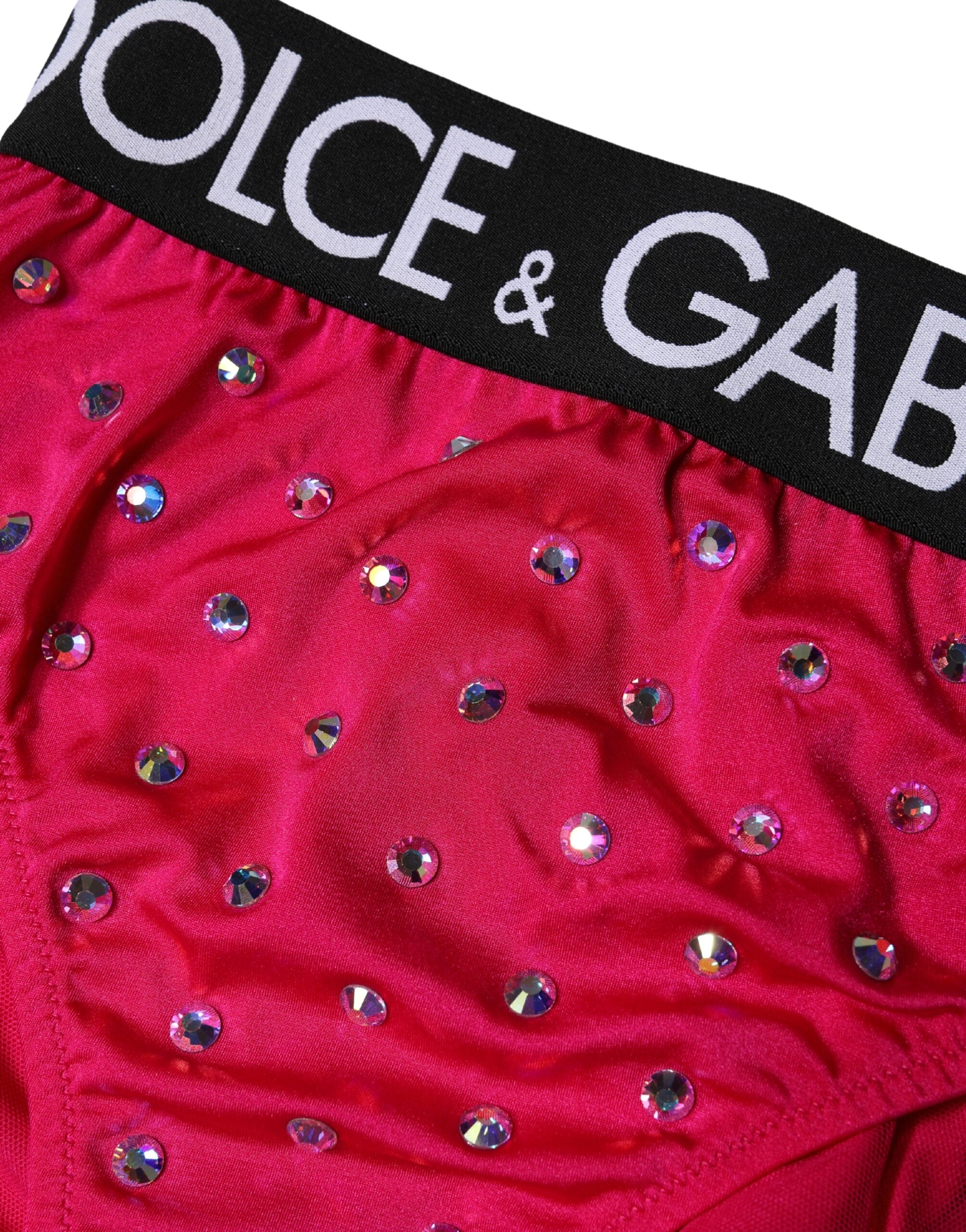 Dolce & Gabbana Pink Embellished High-Waist Brief Logo Underwear