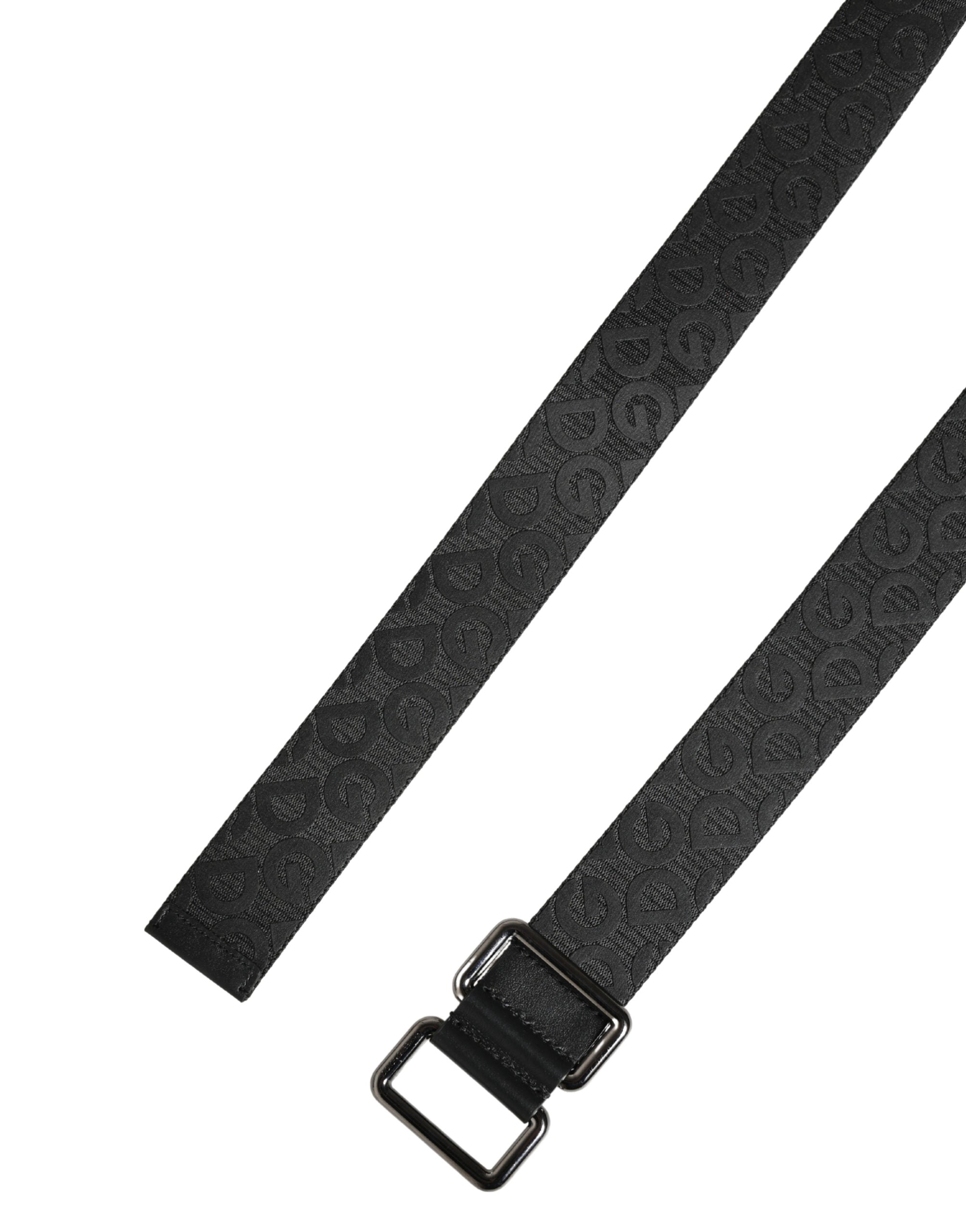 Dolce & Gabbana Black Logo Monogram Silver Metal Buckle Belt