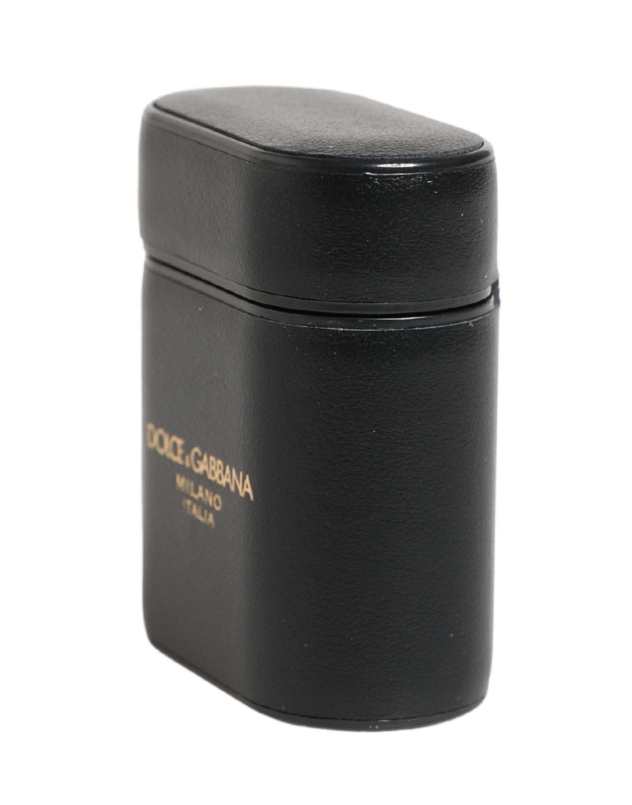 Dolce & Gabbana Black Calf Leather Logo Print Flip Holder Airpods Case