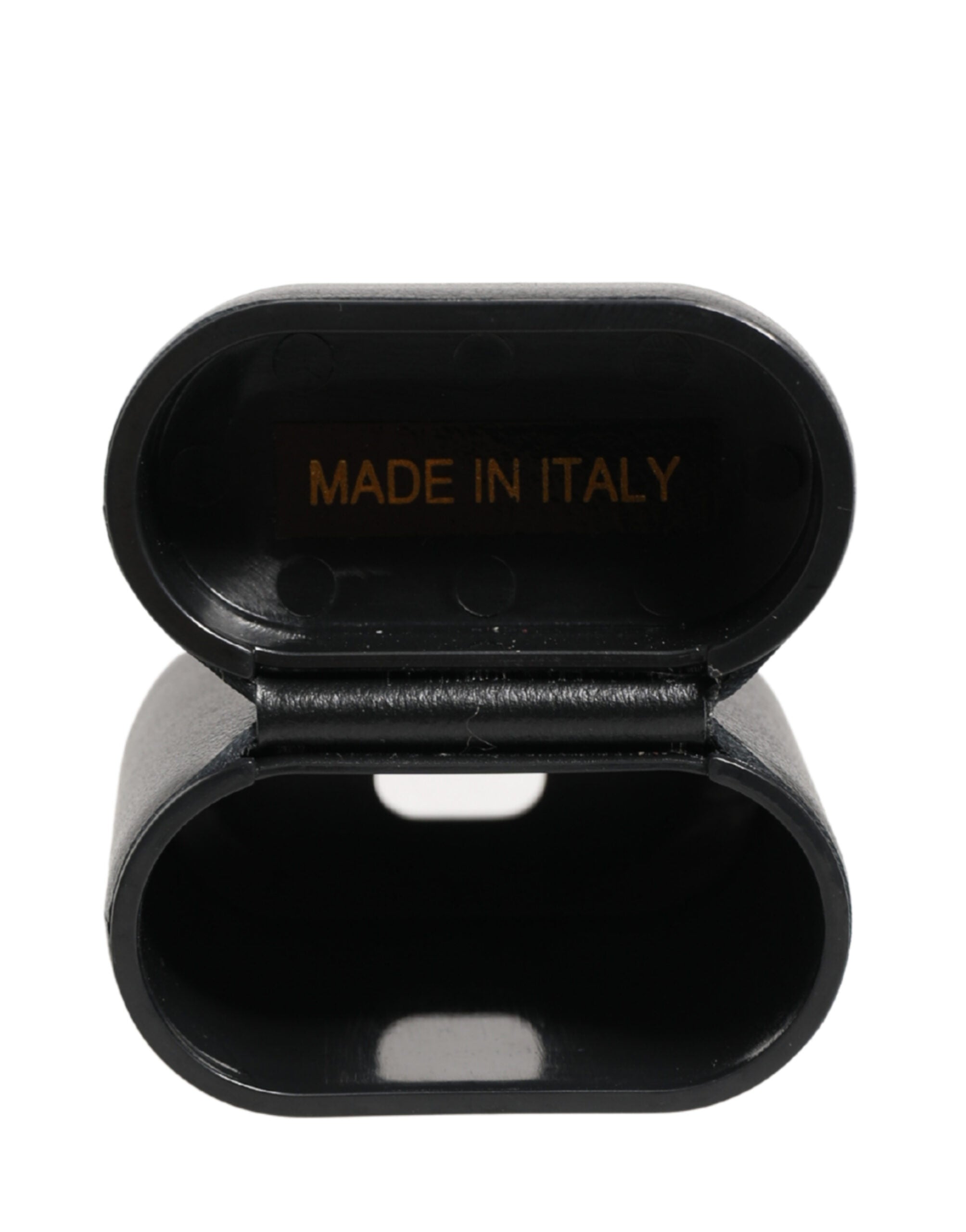 Dolce & Gabbana Black Calf Leather Logo Print Flip Holder Airpods Case