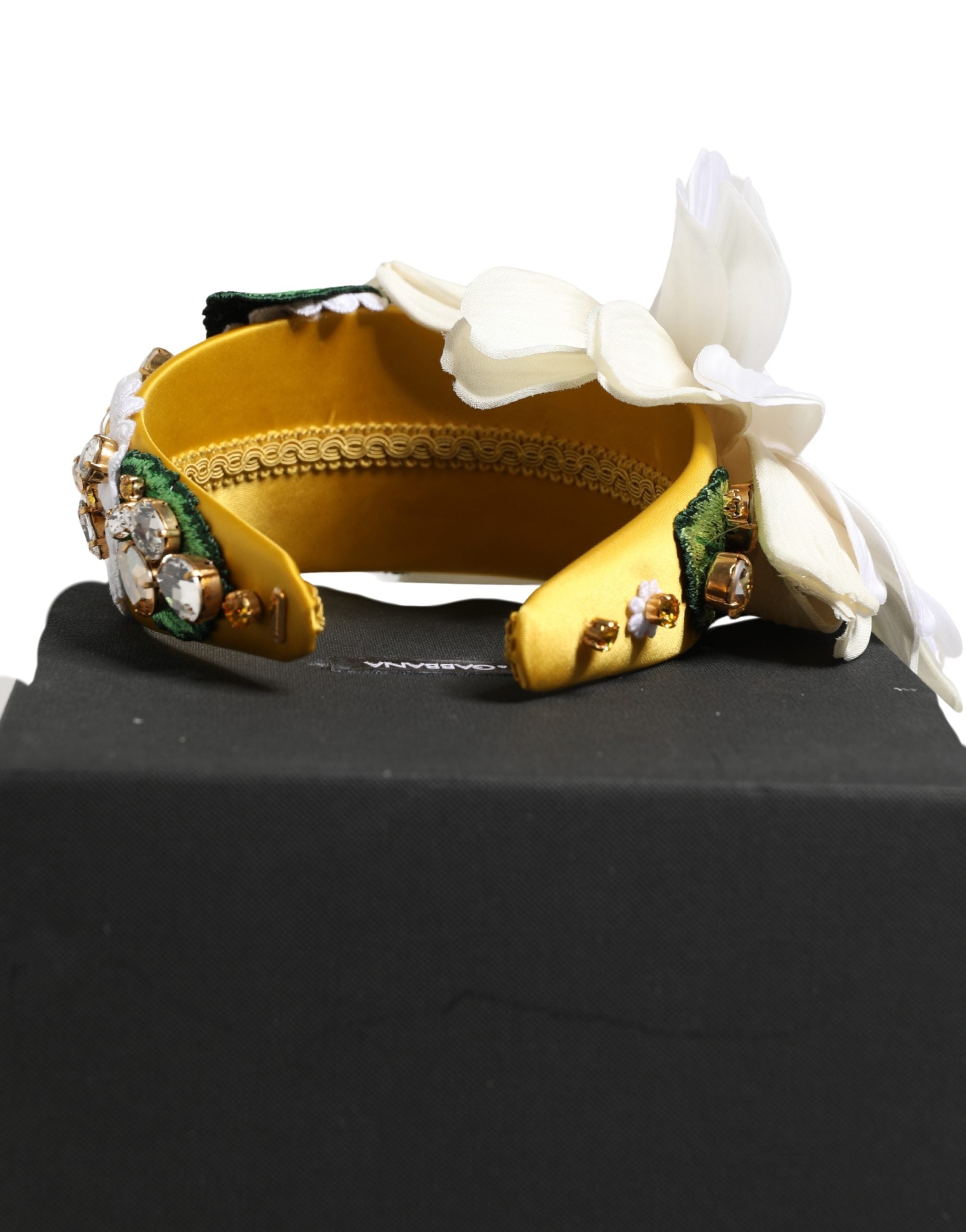 Dolce & Gabbana White Yellow Silk Blend Floral Crystals Diadem Headband