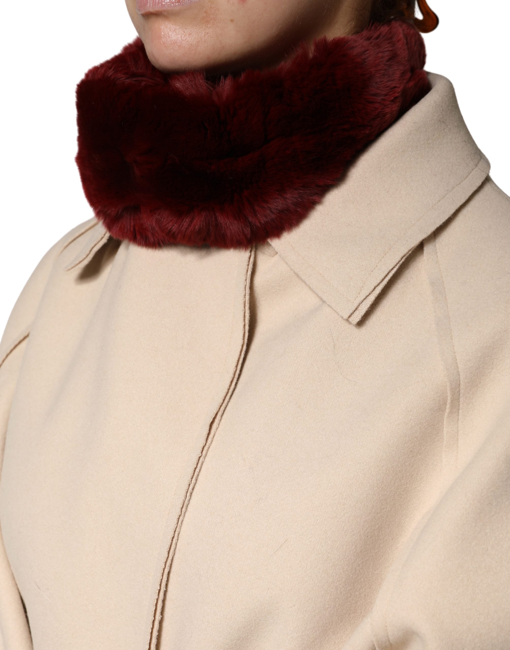 Dolce & Gabbana Red Lamb Fur Collar Women Neck Wrap 50cm x 8cm Scarf