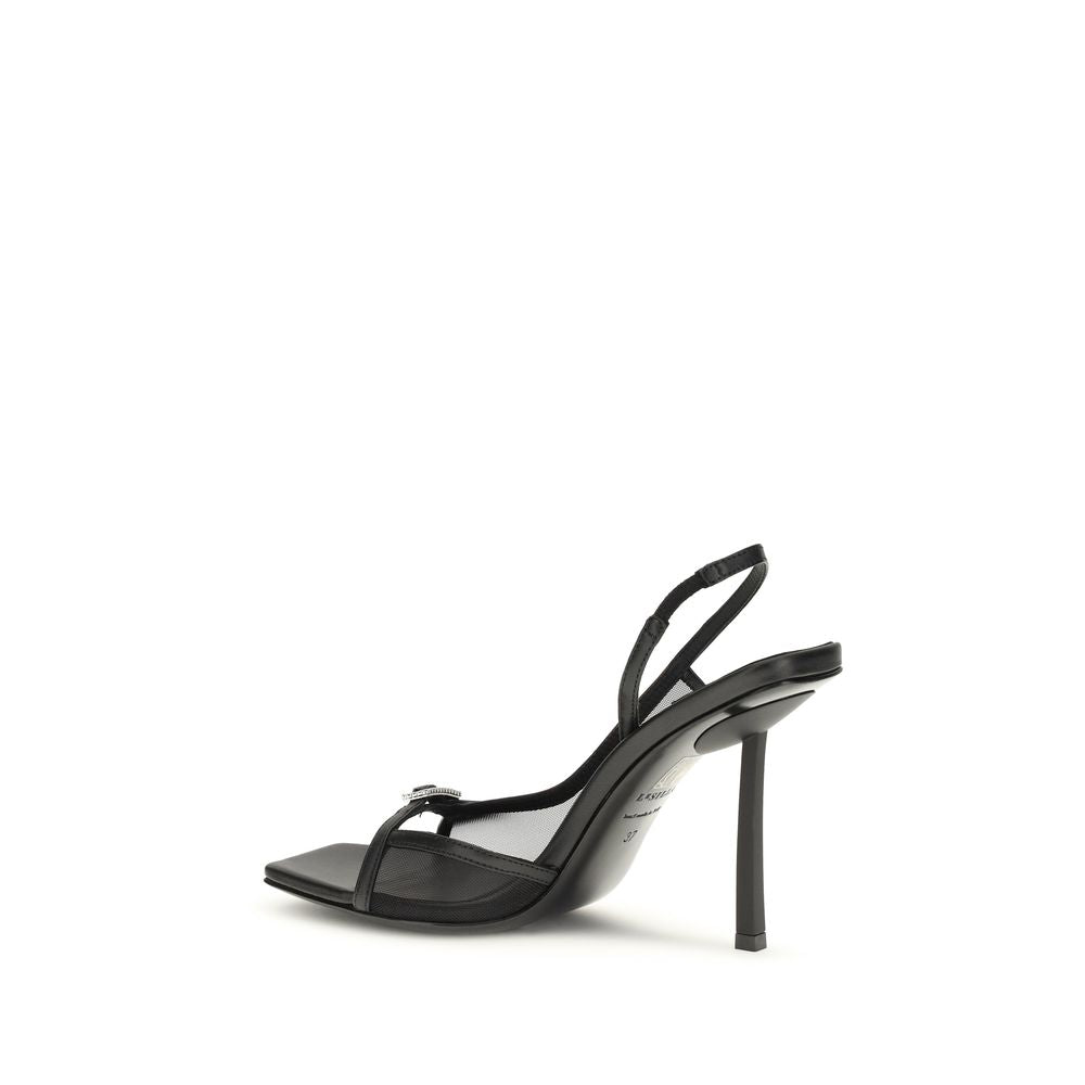 LE SILLA Black Calf Leather Bos Taurus Stiletto Heel Sandals
