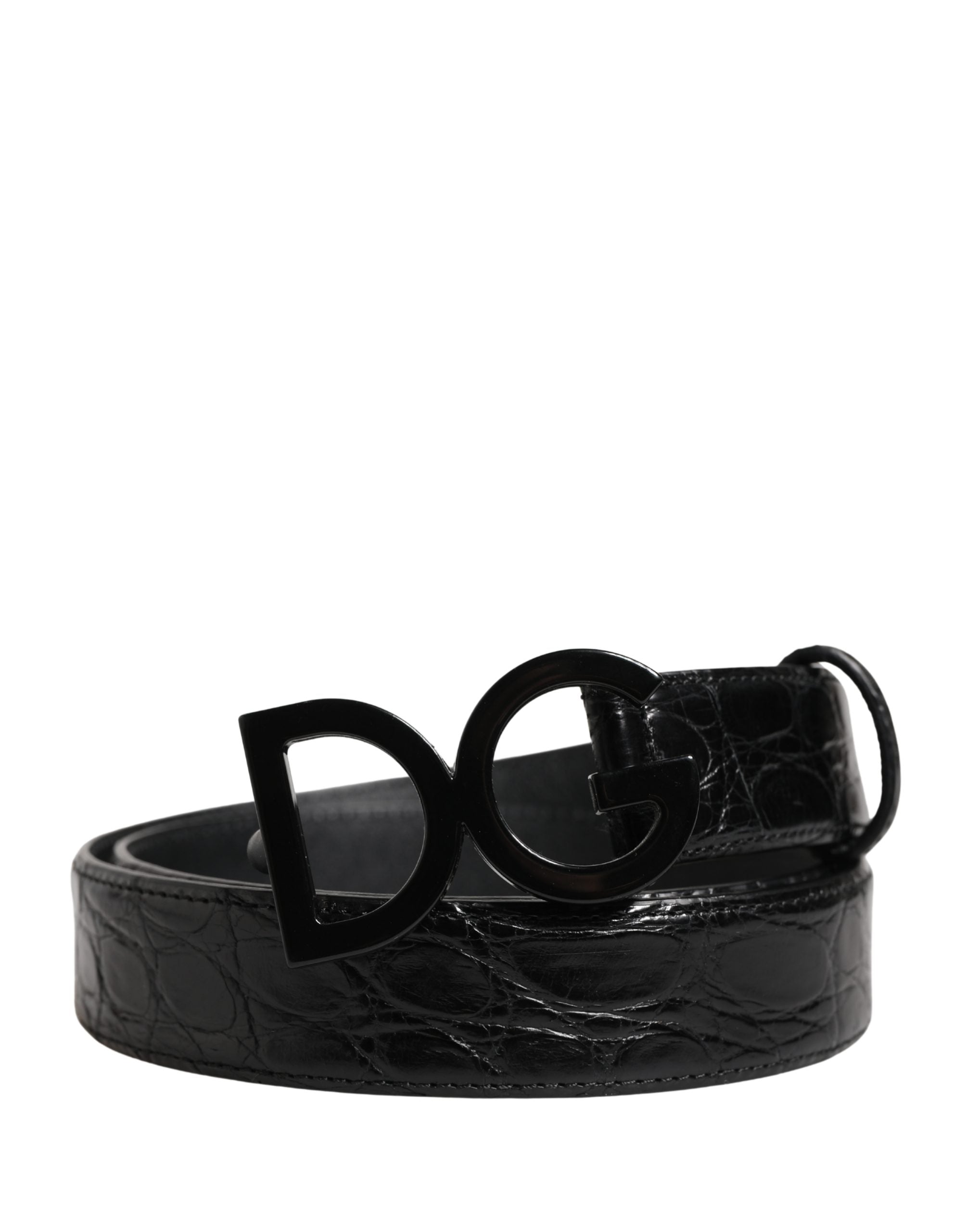 Dolce & Gabbana Men Black Exotic Leather Logo Buckle Belt