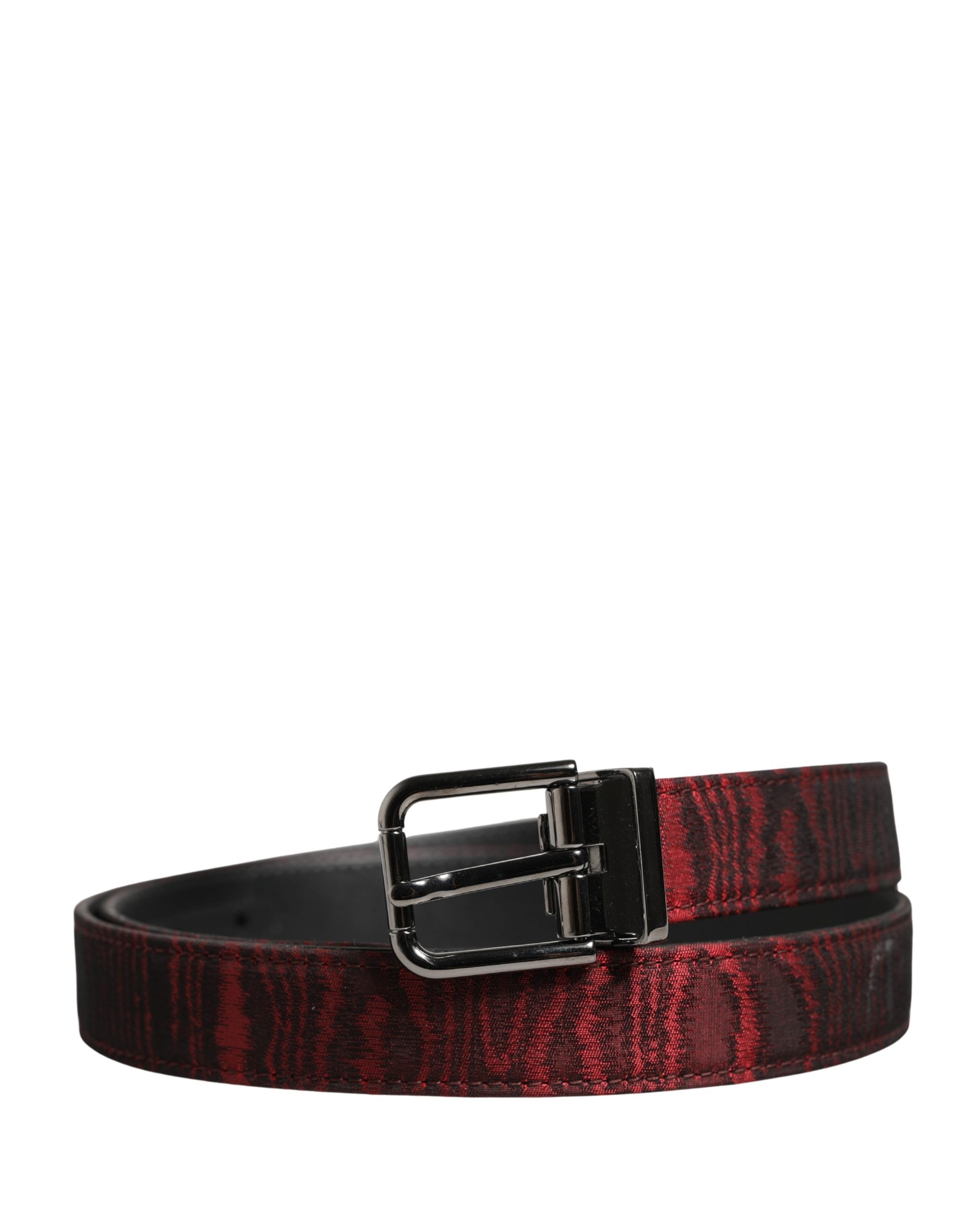 Dolce & Gabbana Men Red Jacquard Acetate Metal Buckle Belt