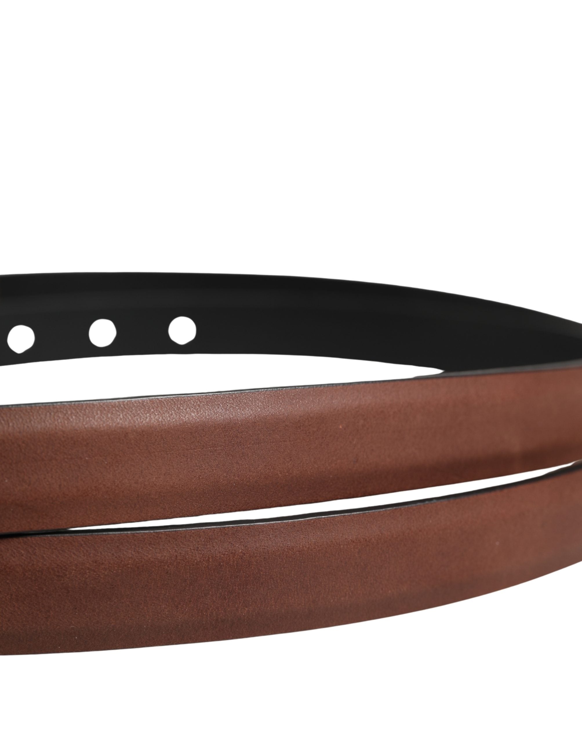 Dolce & Gabbana Men Brown Leather Classic Metal Buckle Belt
