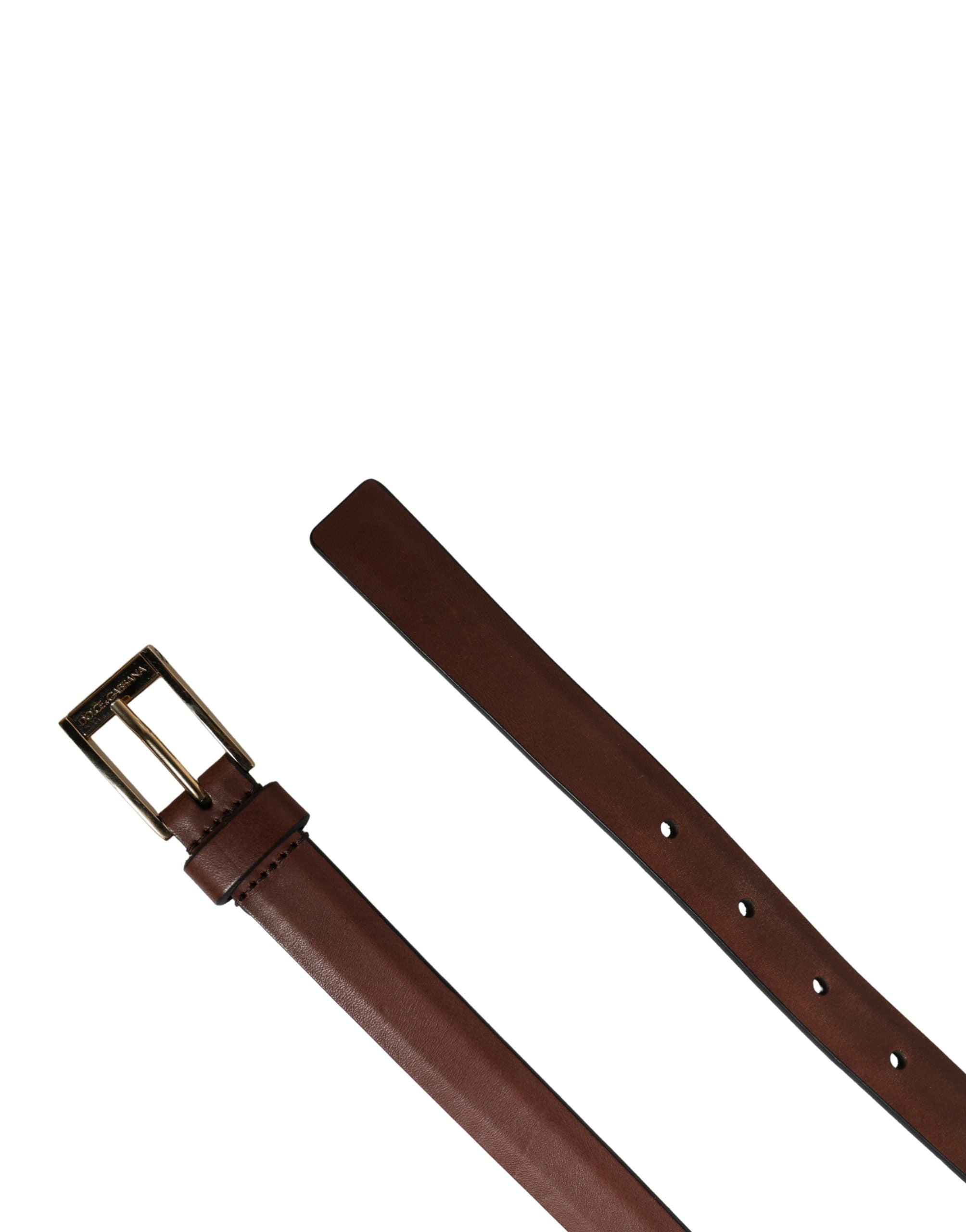Dolce & Gabbana Men Brown Leather Classic Metal Buckle Belt