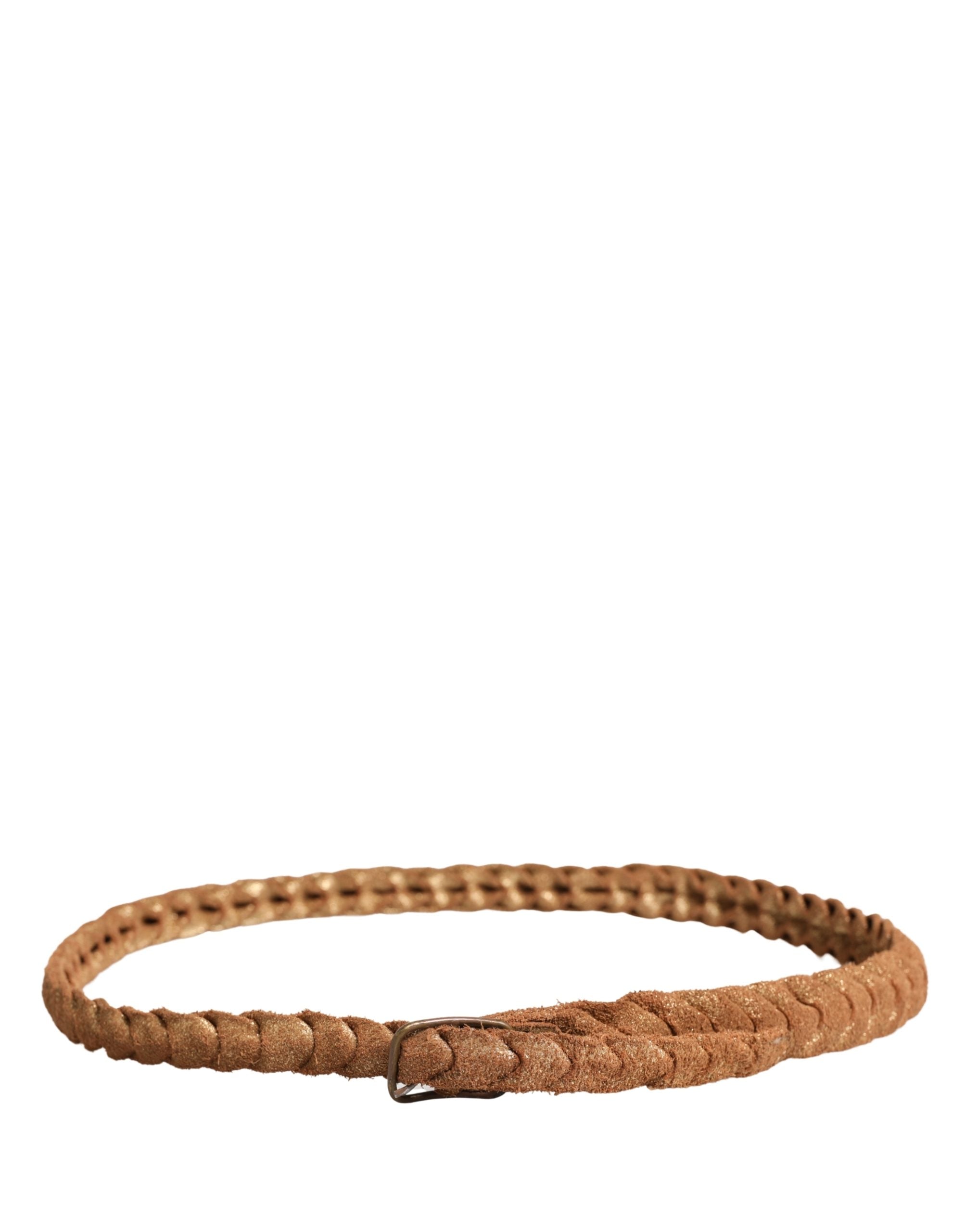 Ermanno Scervino Brown Leather Braided Metal Buckle Belt