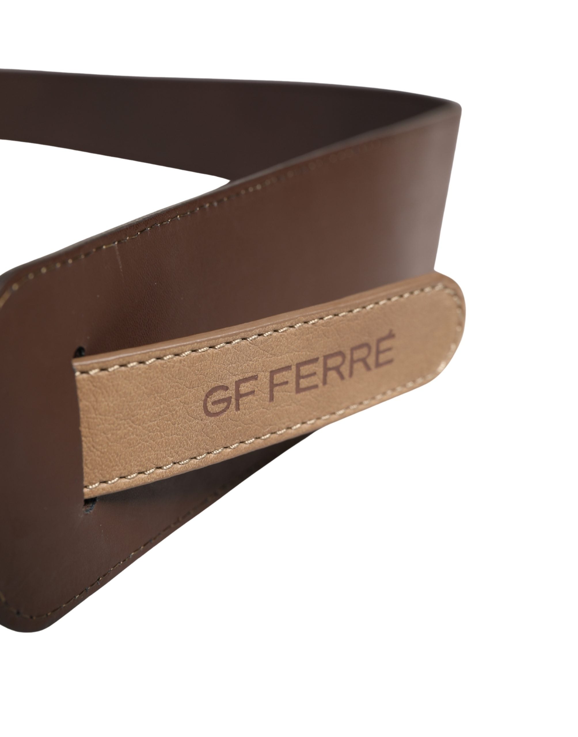 GF Ferre Brown Genuine Leather Logo Wide Waist Women Belt