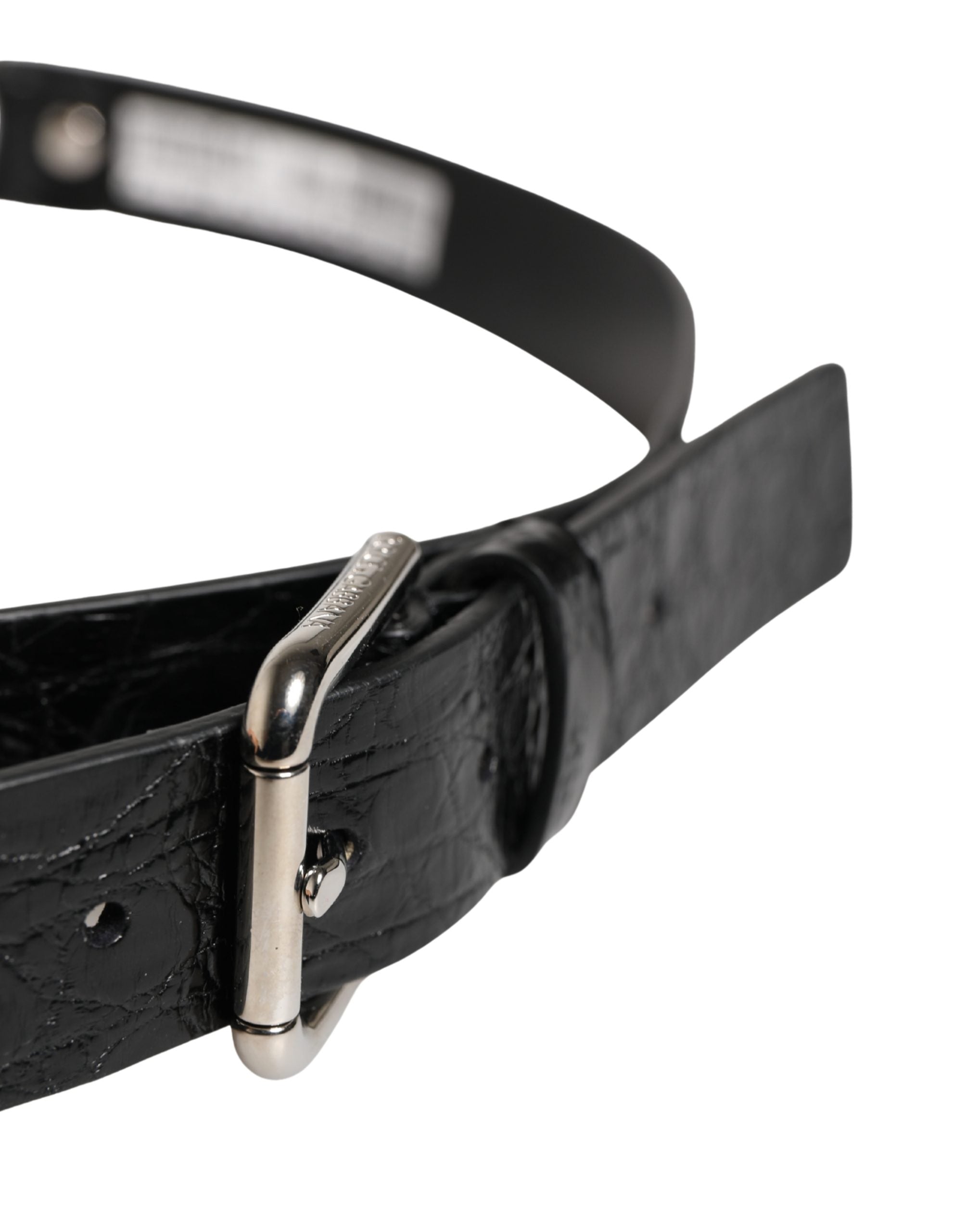 Dolce & Gabbana Black Exotic Leather Silver Metal Buckle Belt