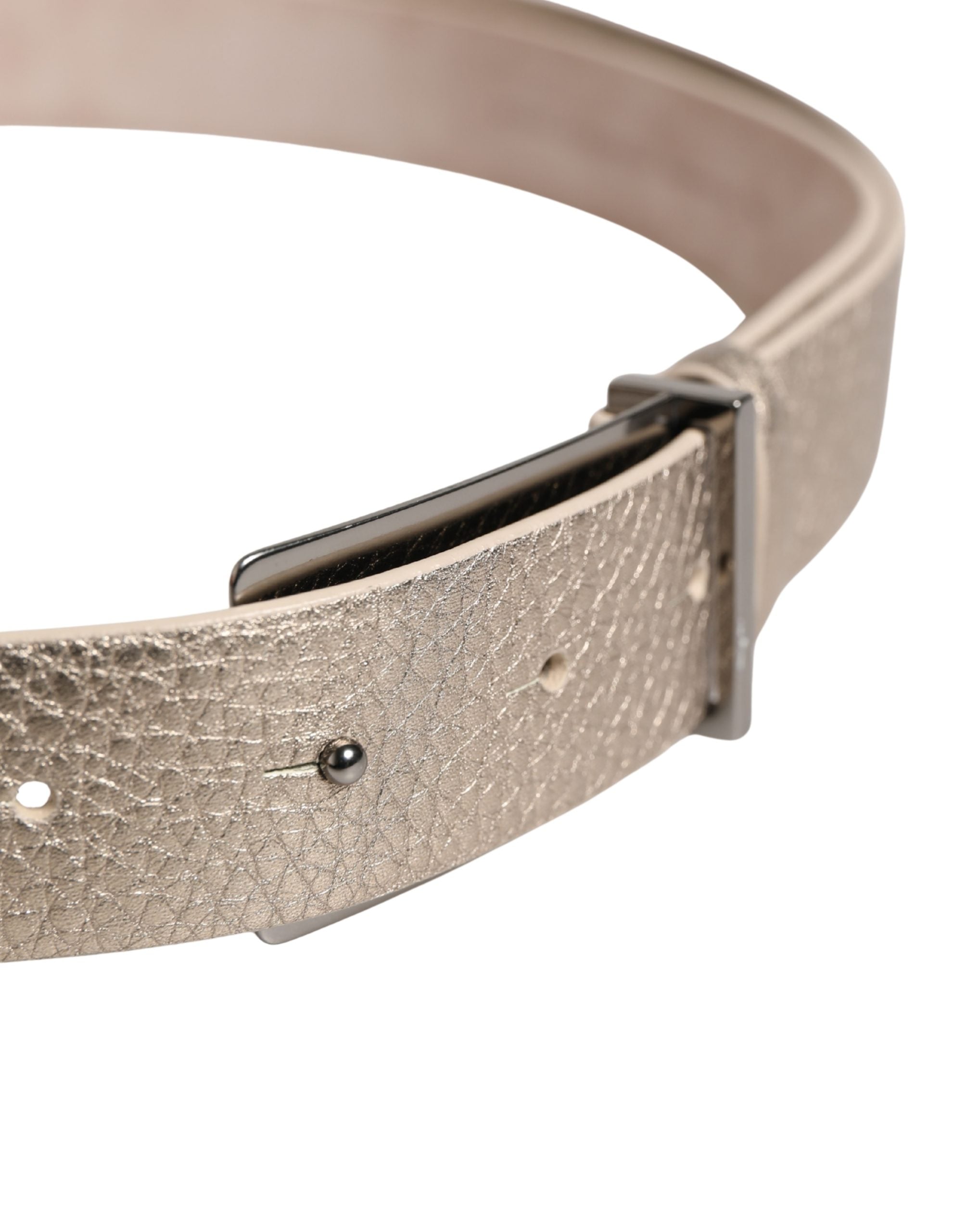 Brunello Cucinelli Metallic Beige Leather Silver Metal Buckle Belt