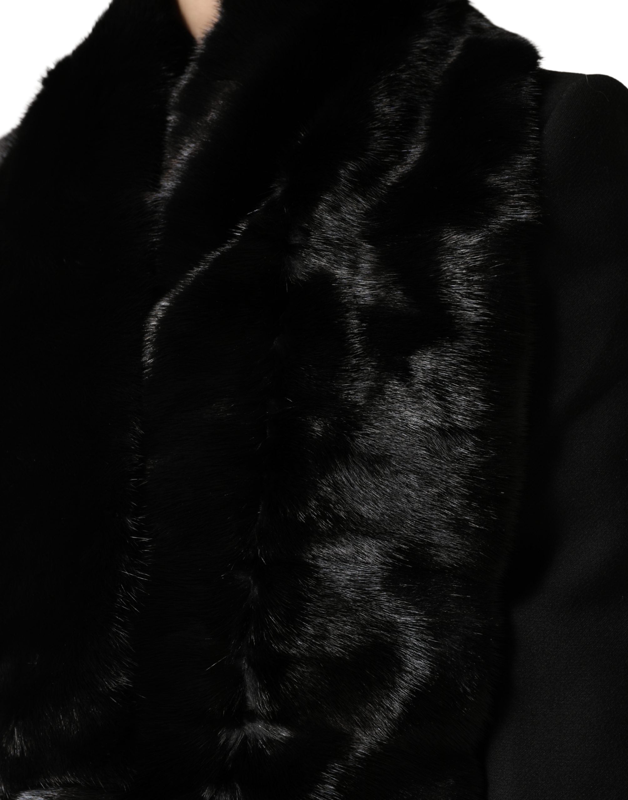 Dolce & Gabbana Black Fur Shawl Neck Wrap Cover Collar Scarf