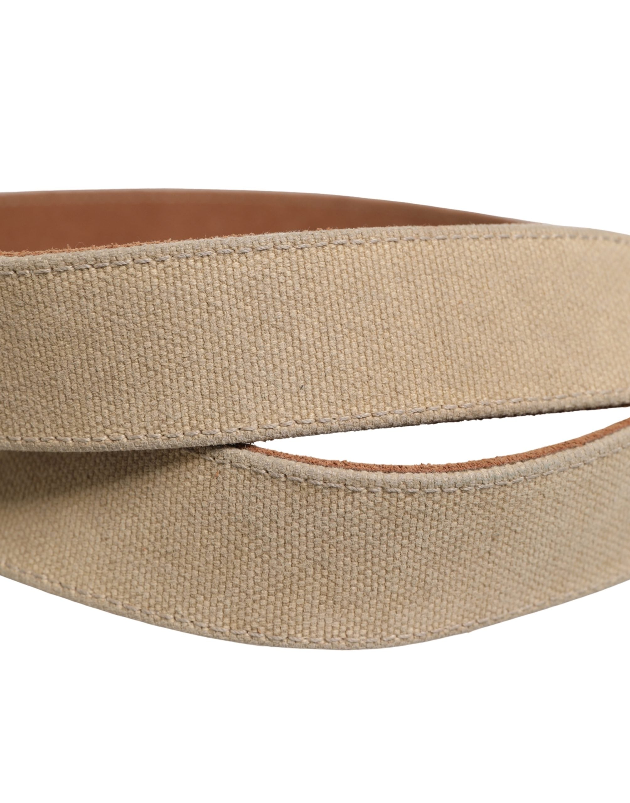 GF Ferre Men Beige Canvas Silver Metal Buckle Cintura Belt