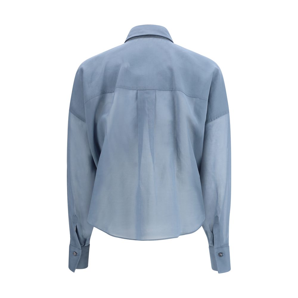 Brunello Cucinelli Blue Cotton Pattern Shirt