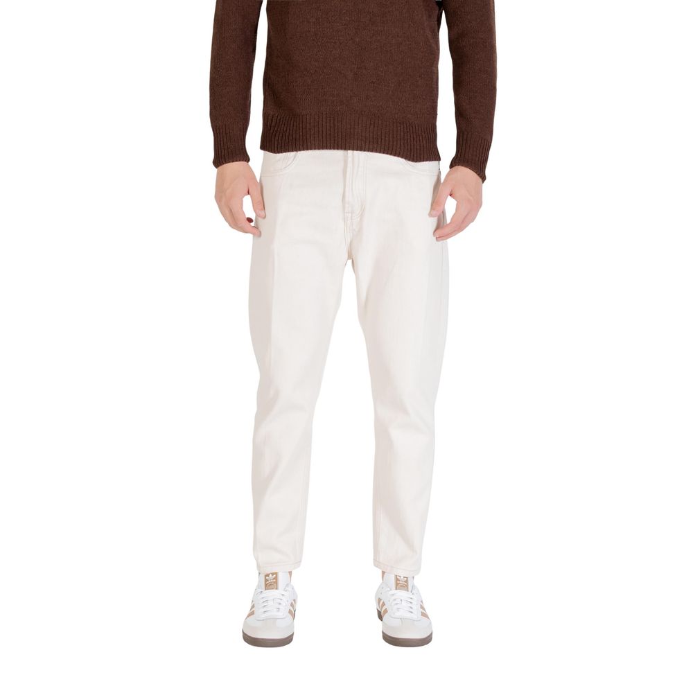 Gianni Lupo Cream Cotton Relaxed Fit Jeans