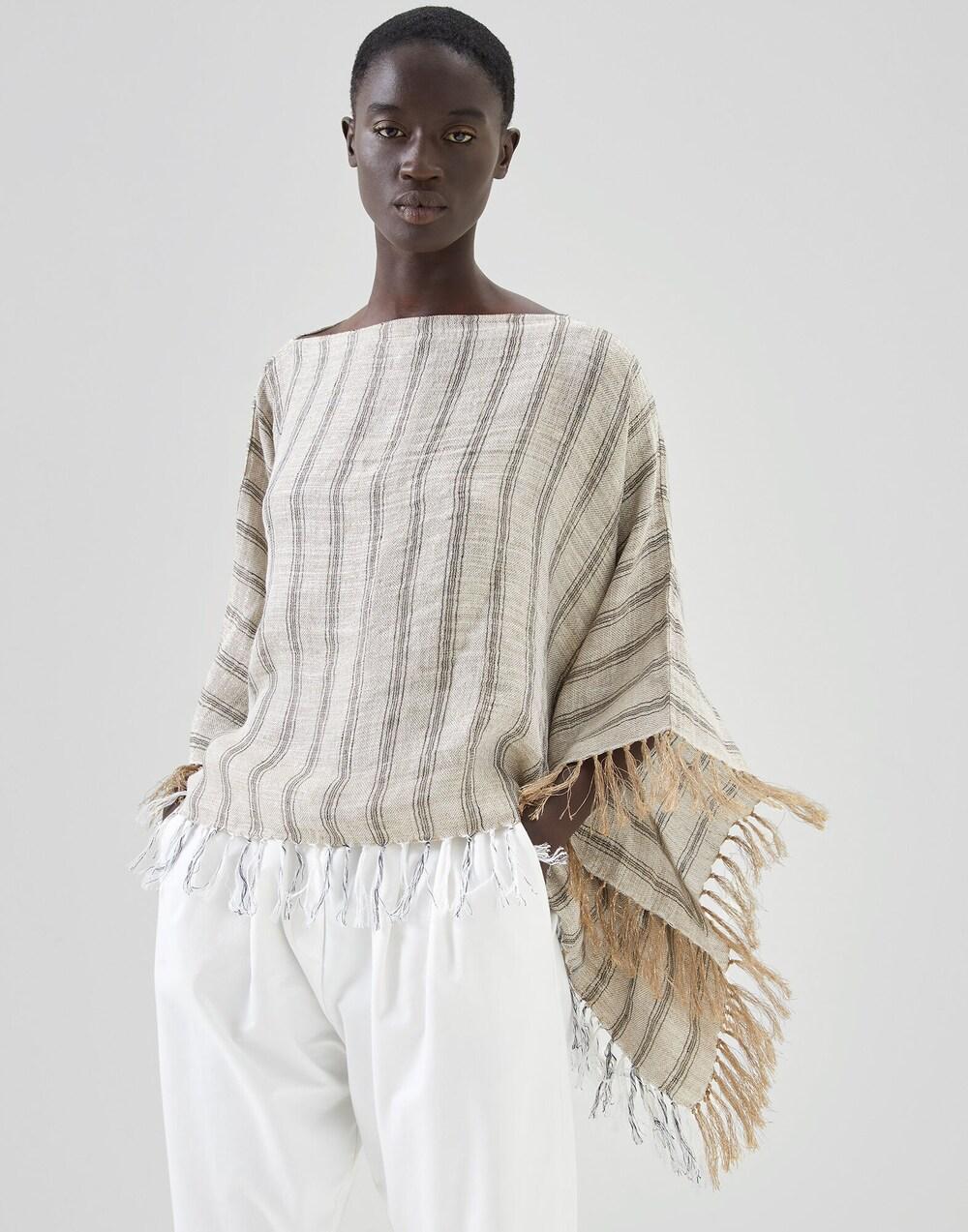 Brunello Cucinelli Black Linen Poncho