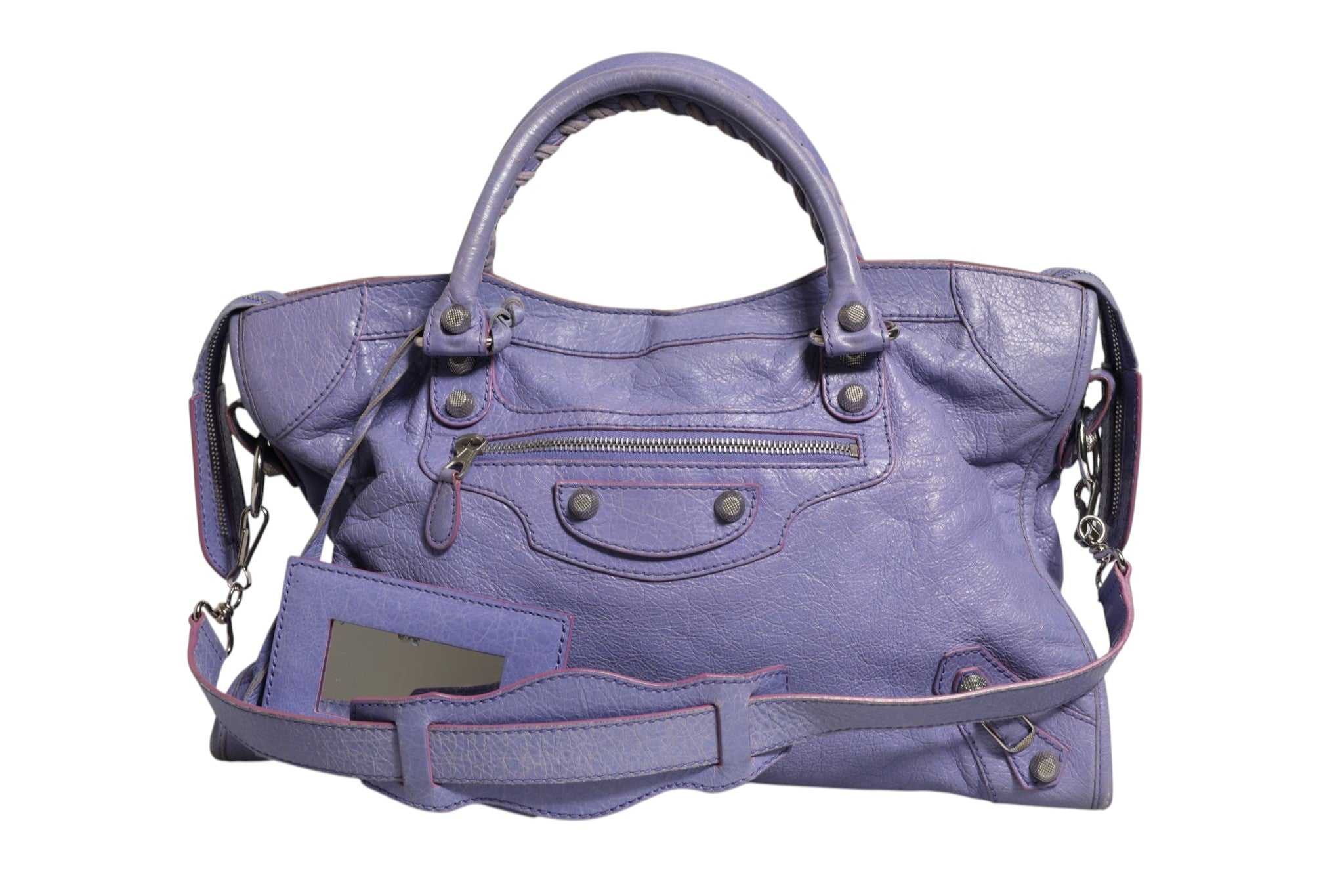 Balenciaga Purple Leather City Bag With Hardware
