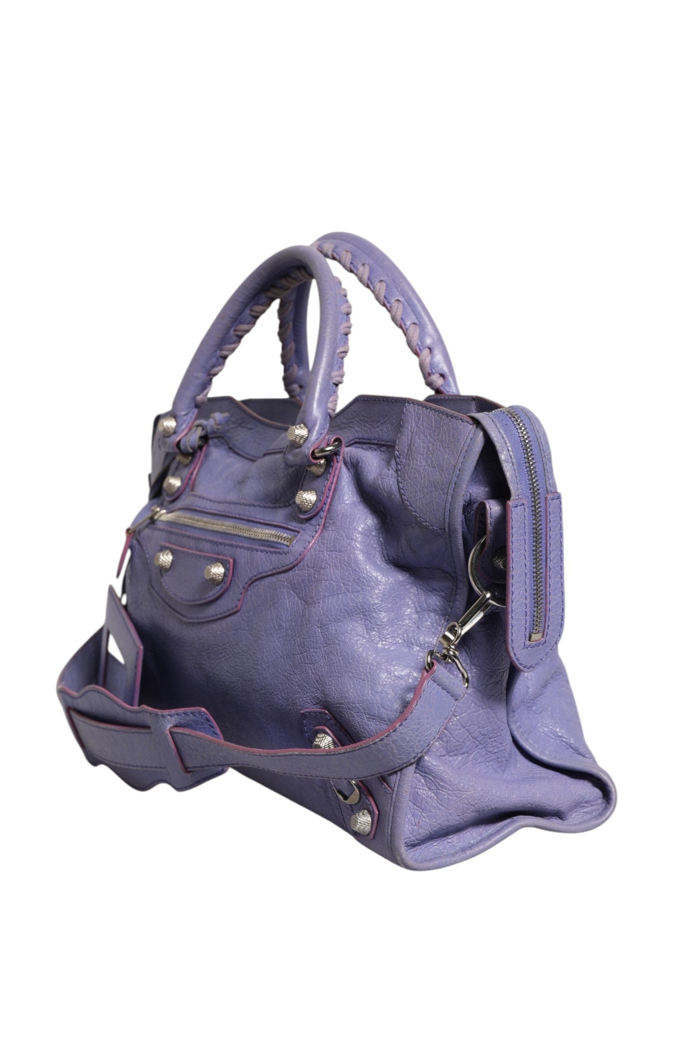 Balenciaga Purple Leather City Bag With Hardware