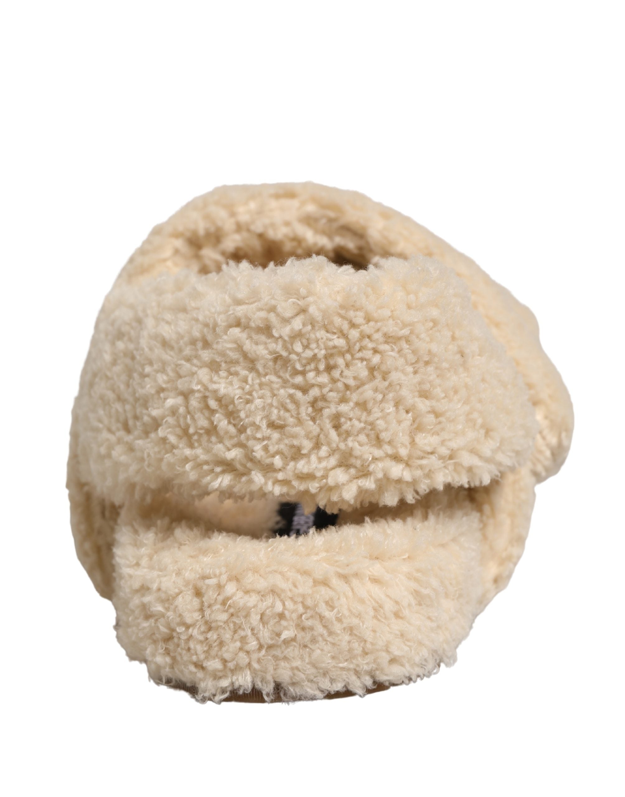 Dolce & Gabbana Beige Faux Fur Slides Men Flats Sandals Shoes