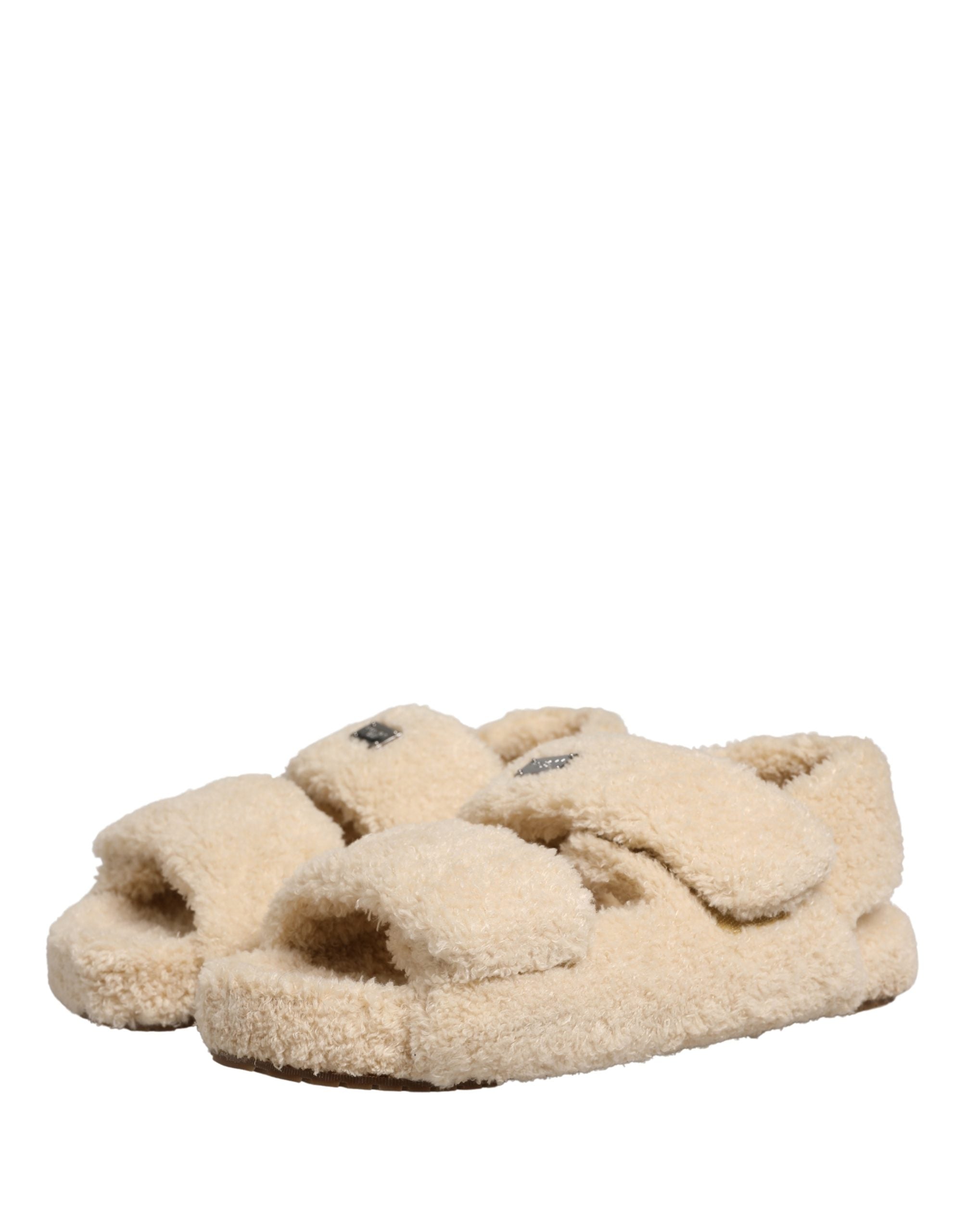 Dolce & Gabbana Beige Faux Fur Slides Men Flats Sandals Shoes