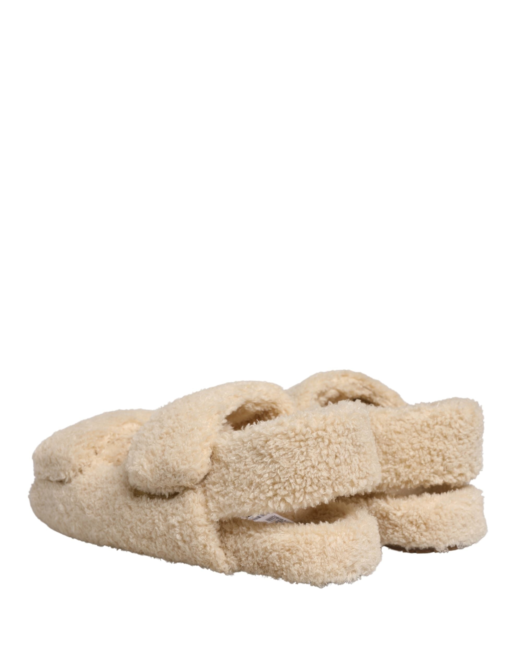 Dolce & Gabbana Beige Faux Fur Slides Men Flats Sandals Shoes