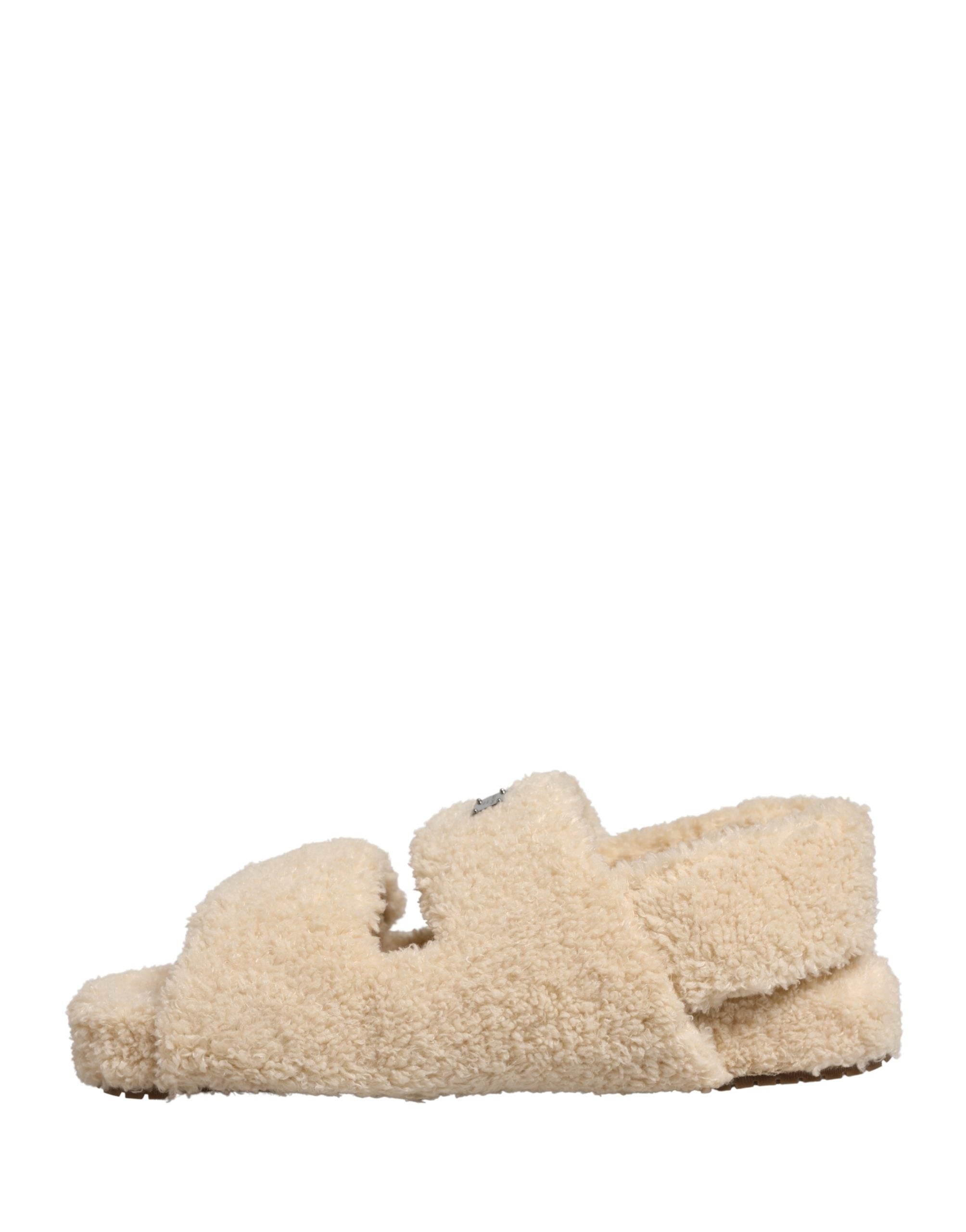 Dolce & Gabbana Beige Faux Fur Slides Men Flats Sandals Shoes