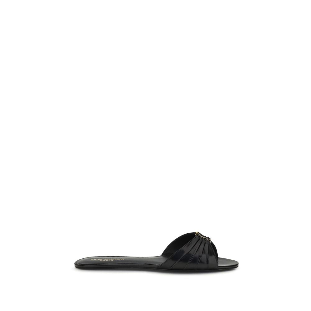 Saint Laurent Black Calf Leather Bos Taurus Flat Sandals