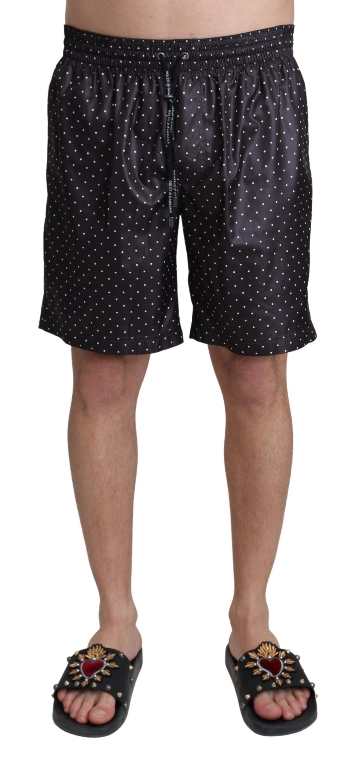 Dolce & Gabbana Black Polka Dot Print Beachwear Swimwear