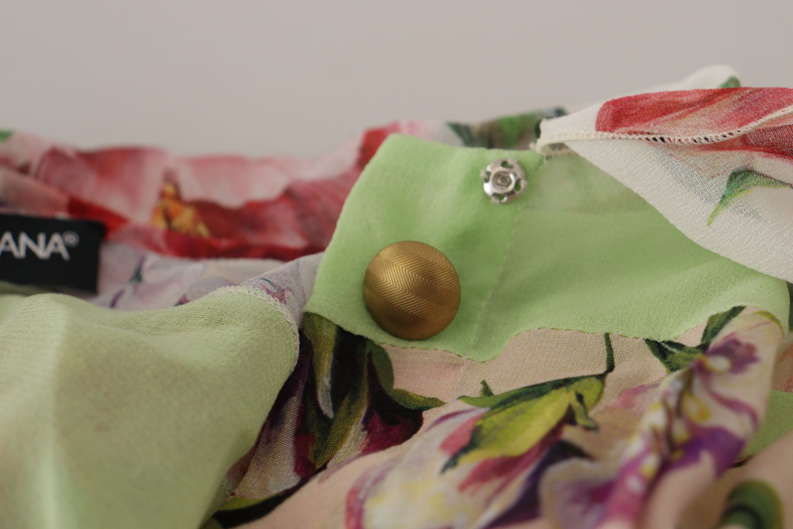 Dolce & Gabbana Multicolor Floral Patchwork Design Ascot Collar Top Blouse