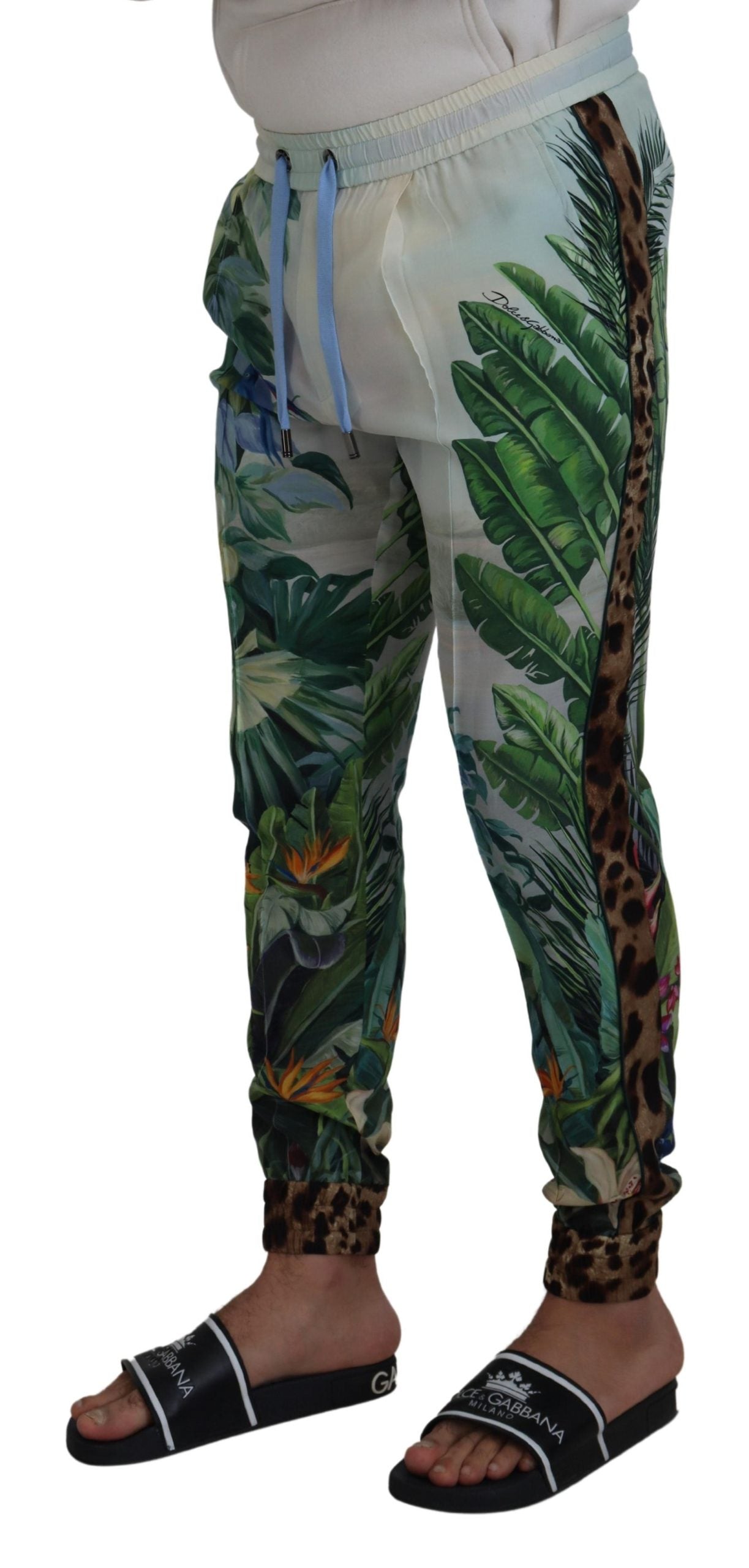 Dolce & Gabbana White Floral Printed Men Jogger Pants