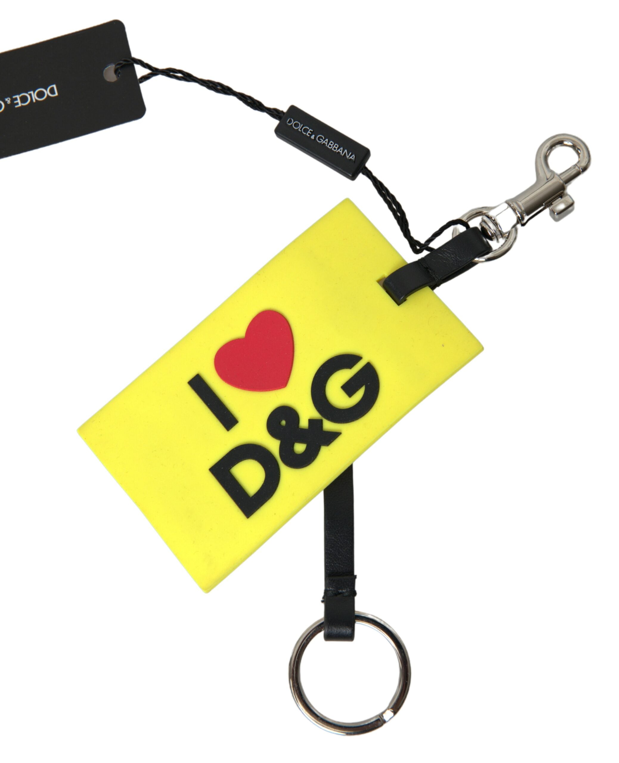 Dolce & Gabbana Yellow Silicone DG Logo Silver Brass Keyring Keychain