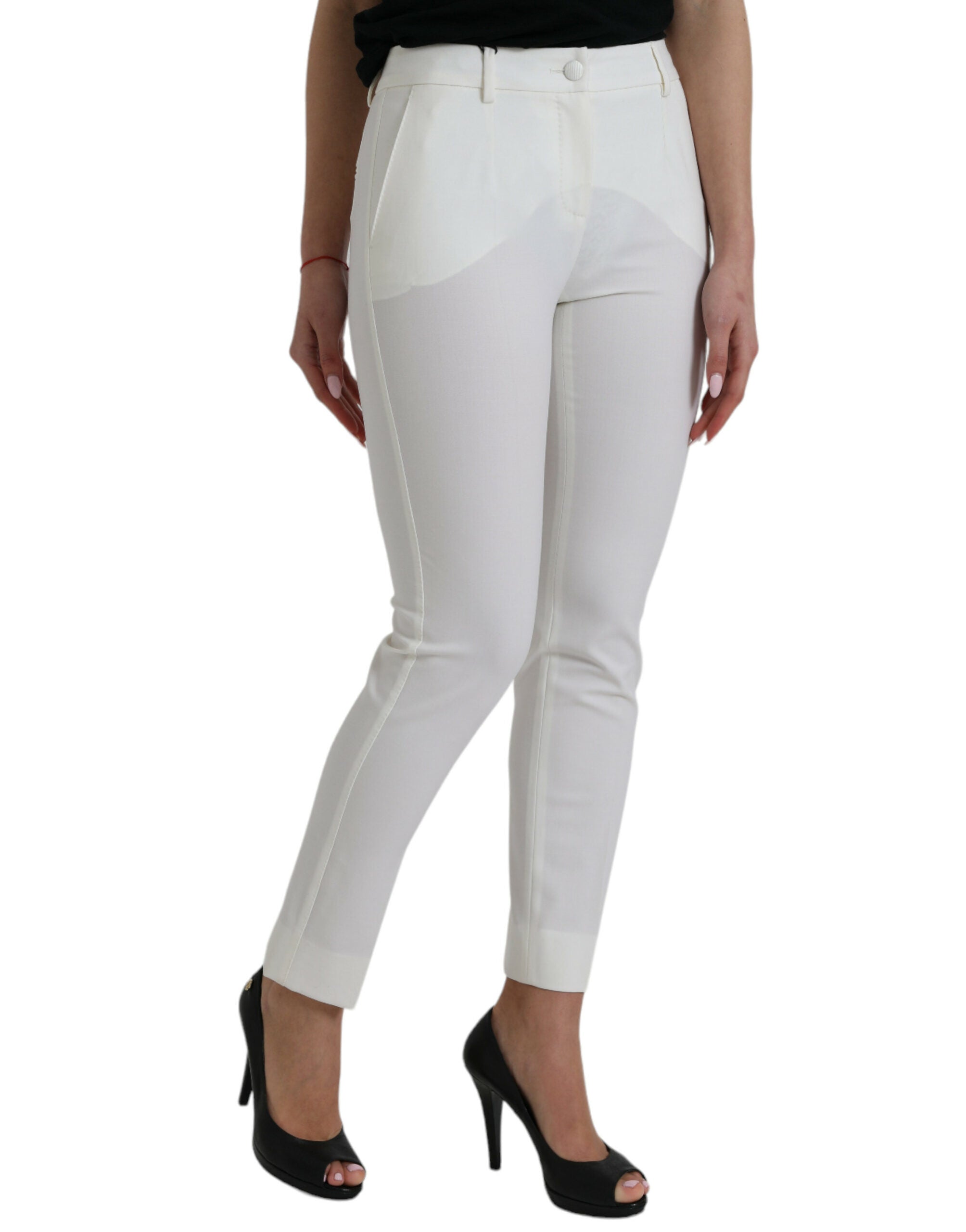 Dolce & Gabbana White Wool Mid Waist Tapered Pants